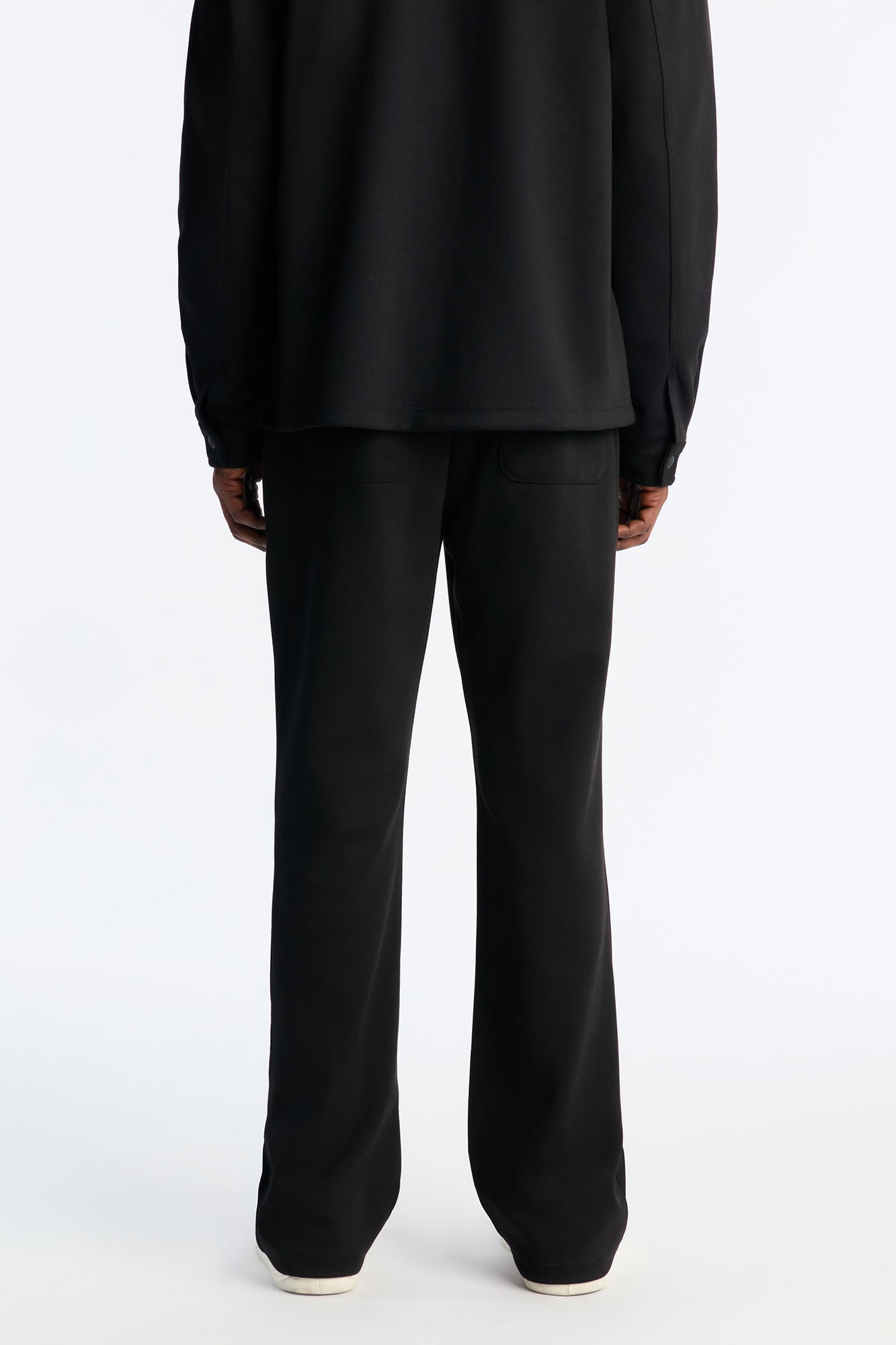 Structured Fleece Pintuck Slim Flare Sweatpants - Black