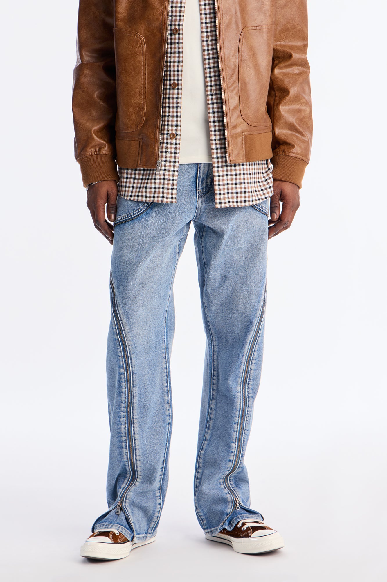 Straight Flare Zip Me Up Jean - Light Blue Wash