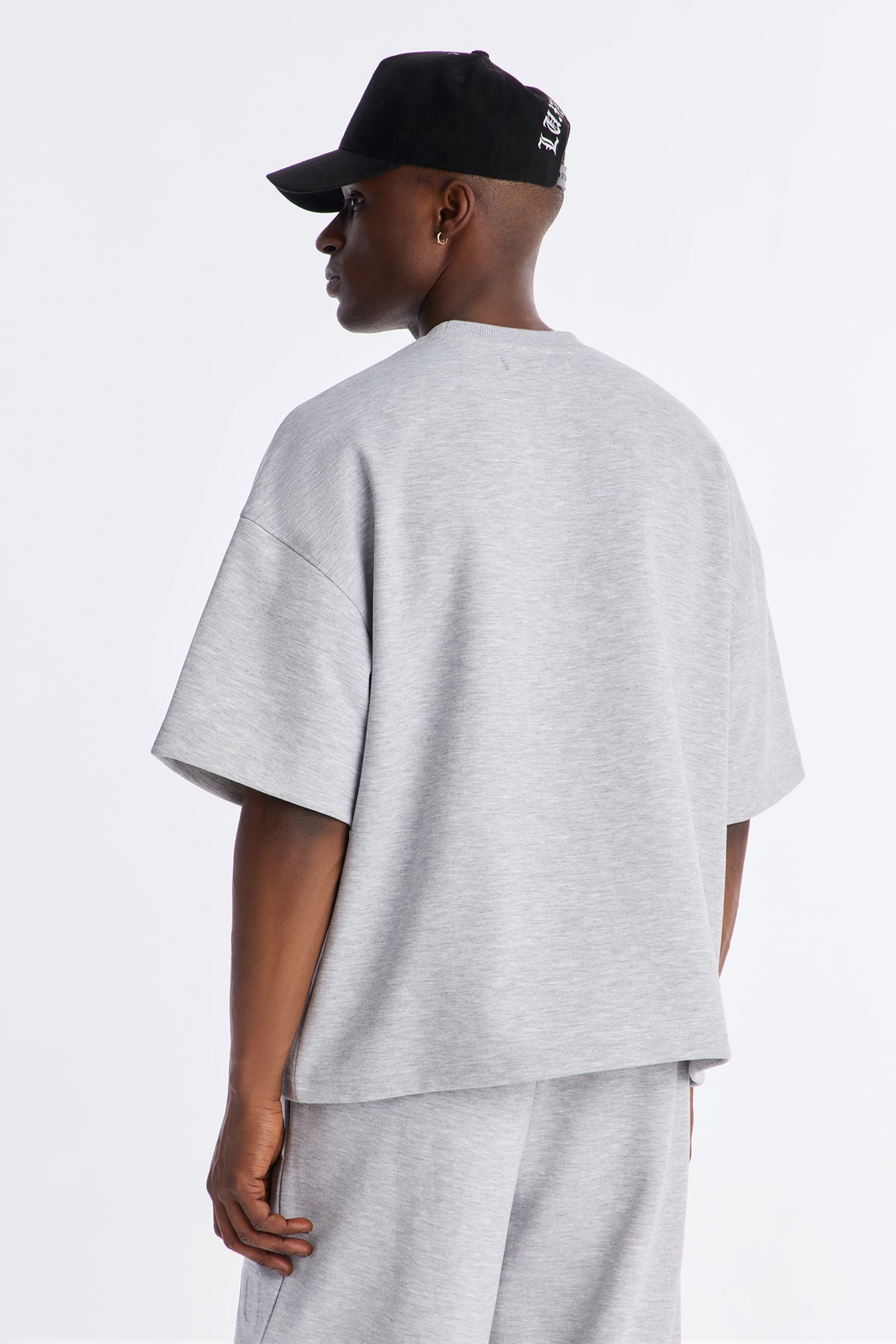 Structured Fleece Embossed Number Tee - Heather Grey