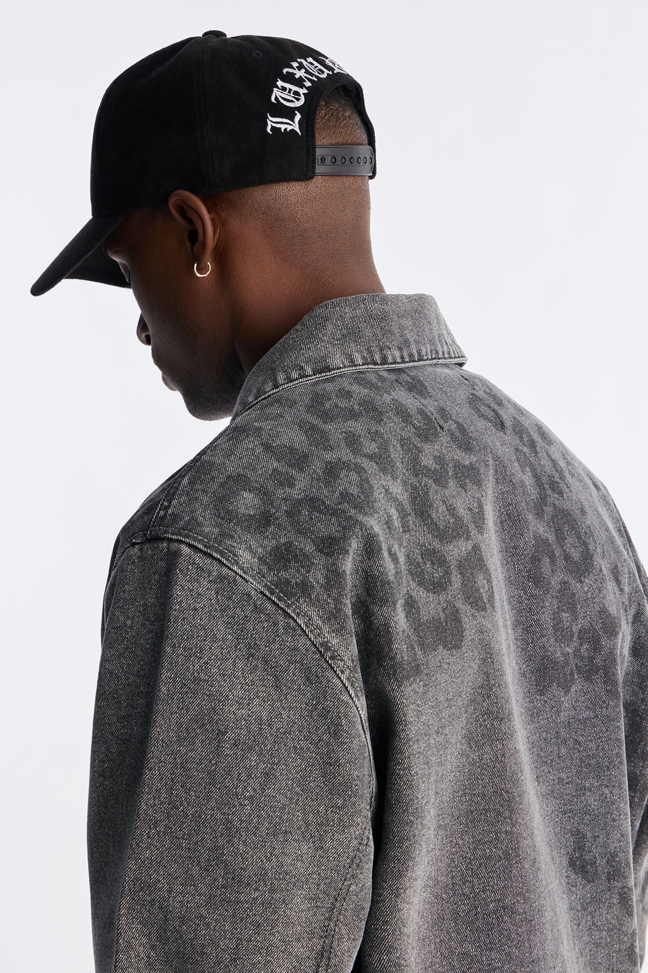 Night Fall Leopard Denim Jacket - Black Wash