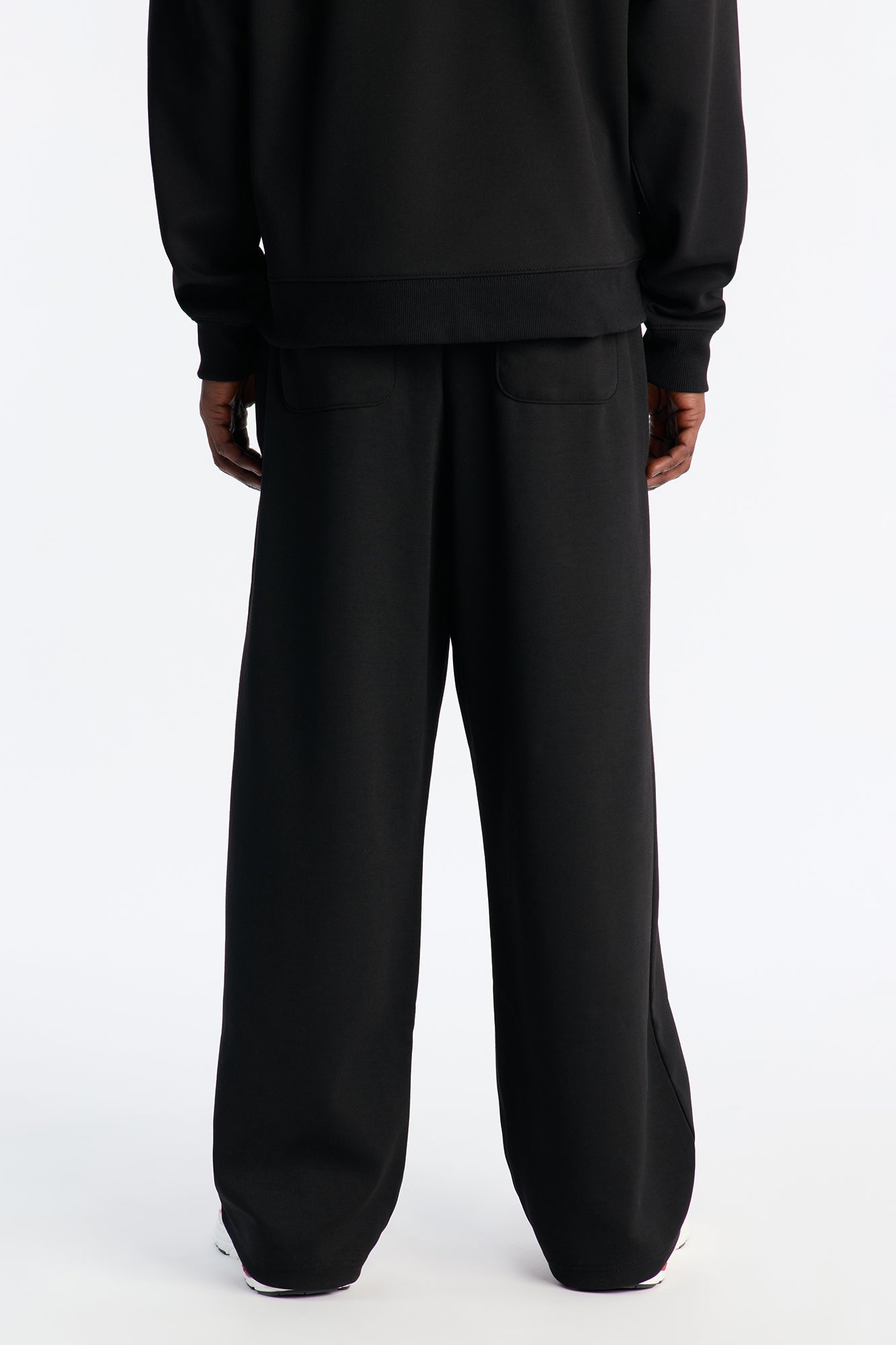 Structured Fleece Wide Leg Sweatpants - Black
