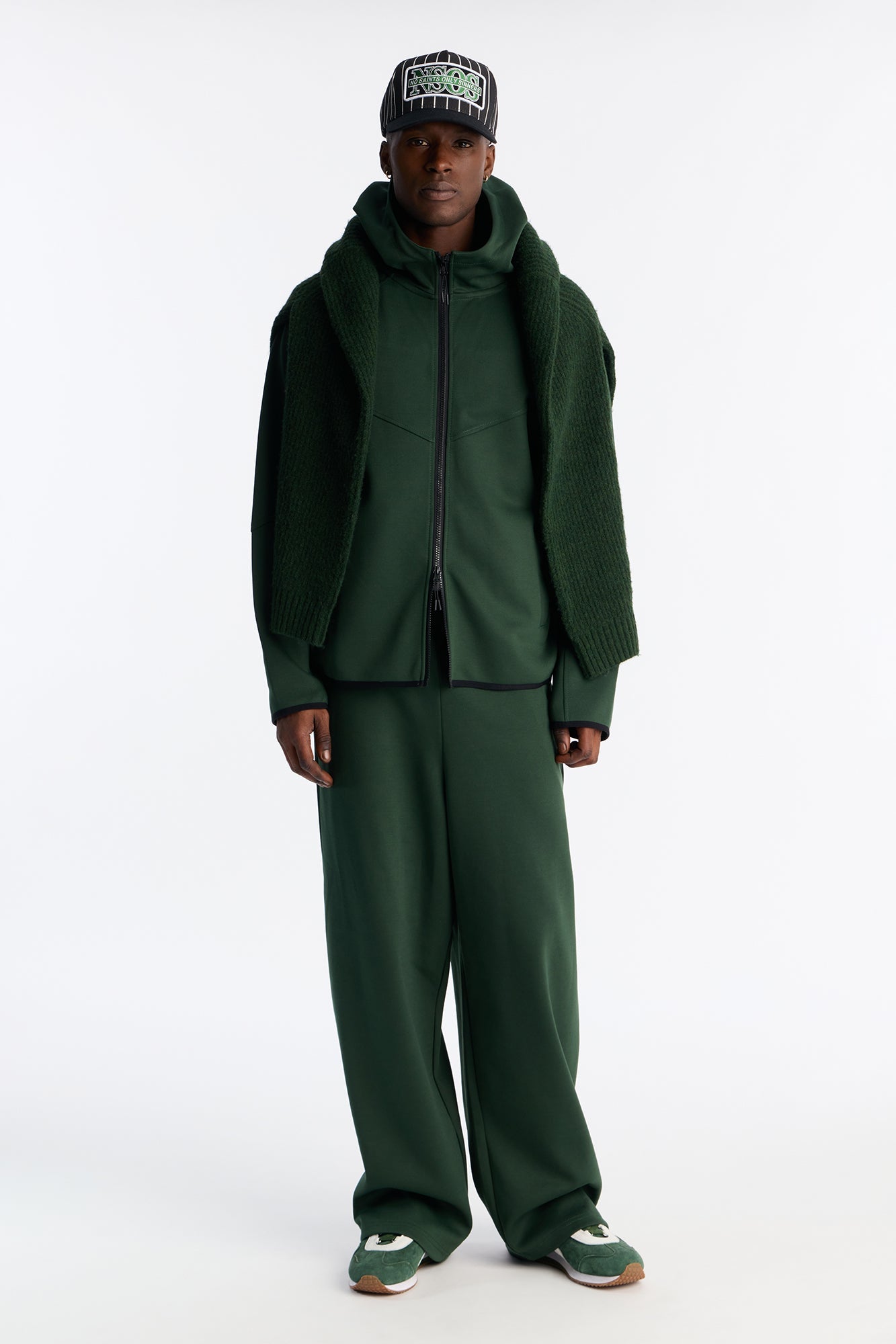 Structured Paneled Fleece Zip Up Hoodie - Green