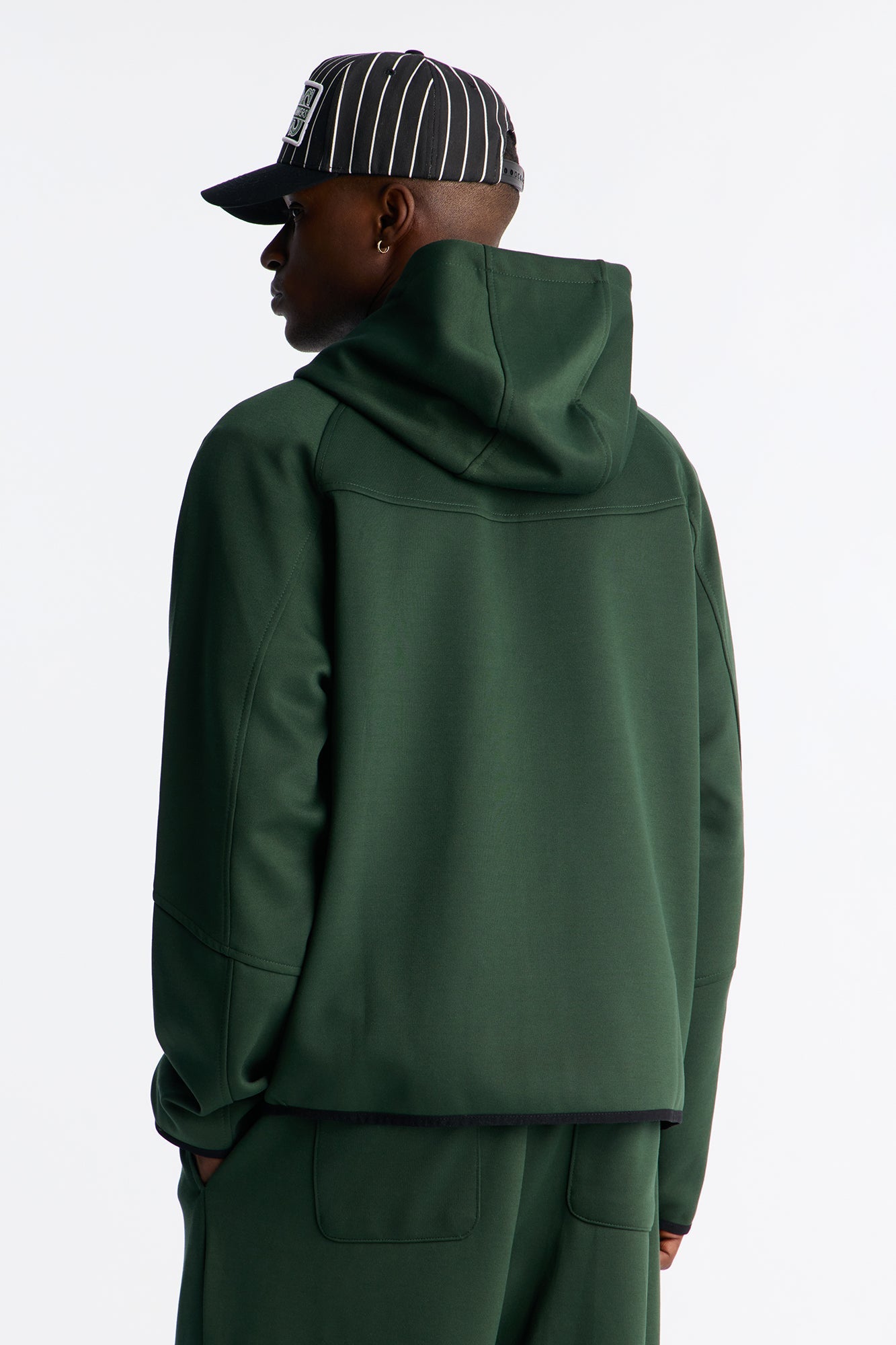 Structured Paneled Fleece Zip Up Hoodie - Green