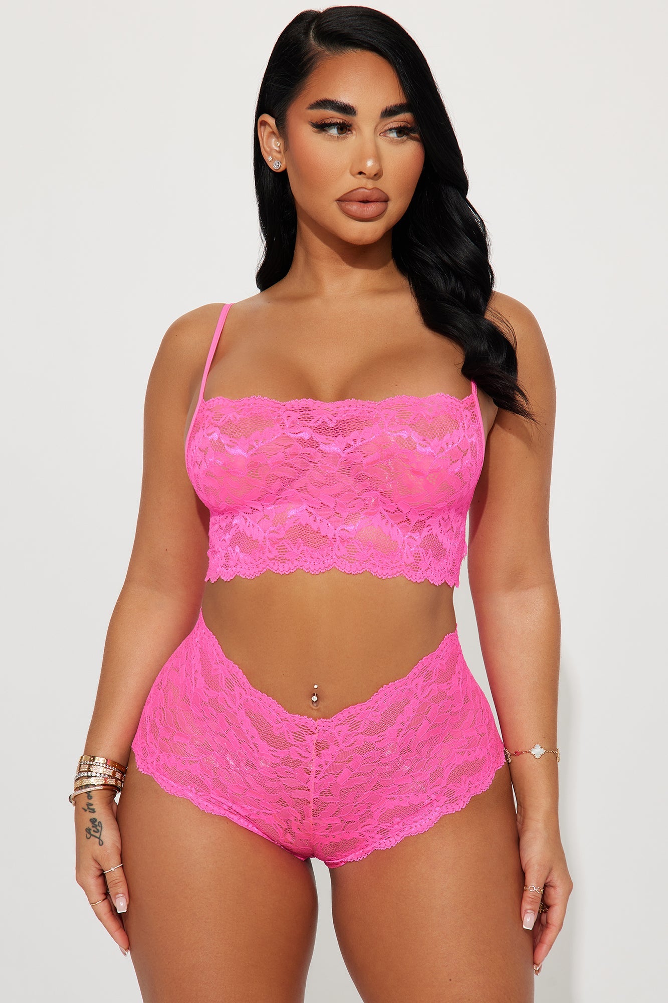Sultry Moments Lace 2 Piece Set - Hot Pink