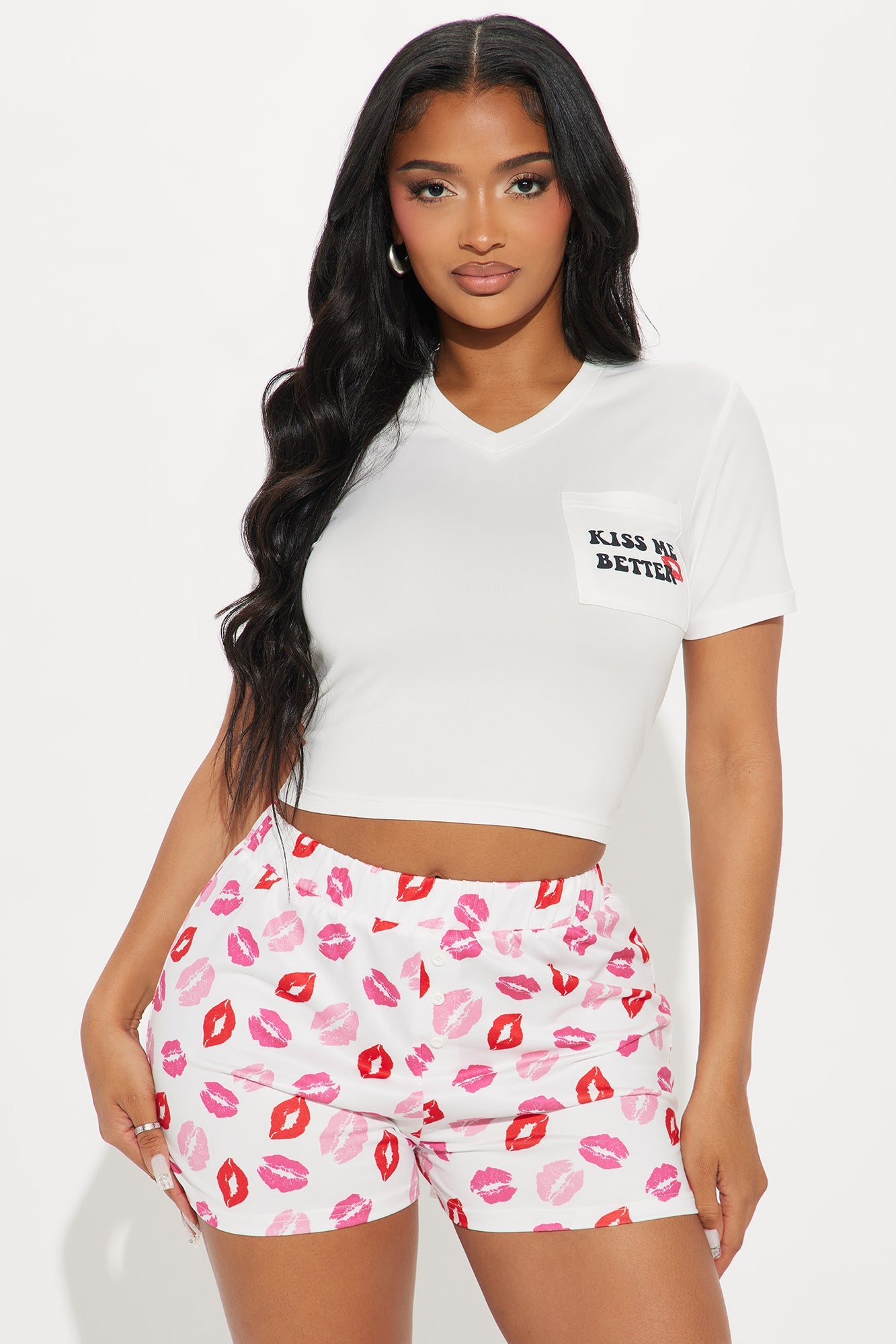 Kiss Me Better PJ Boxer Short Set - White/combo