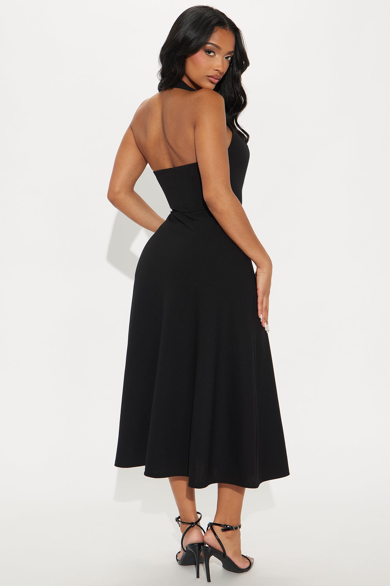 Alena Halter Midi Dress - Black