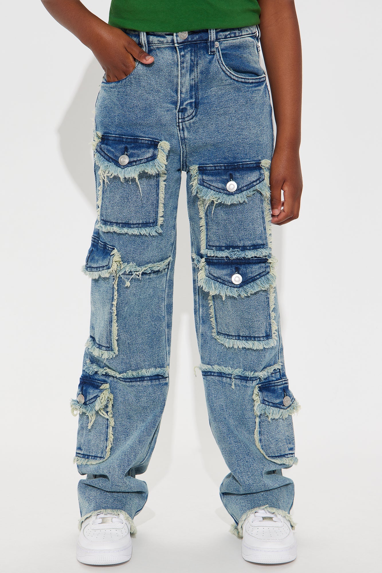 Mini Maribelle Fray Cargo Jeans - Vintage Wash