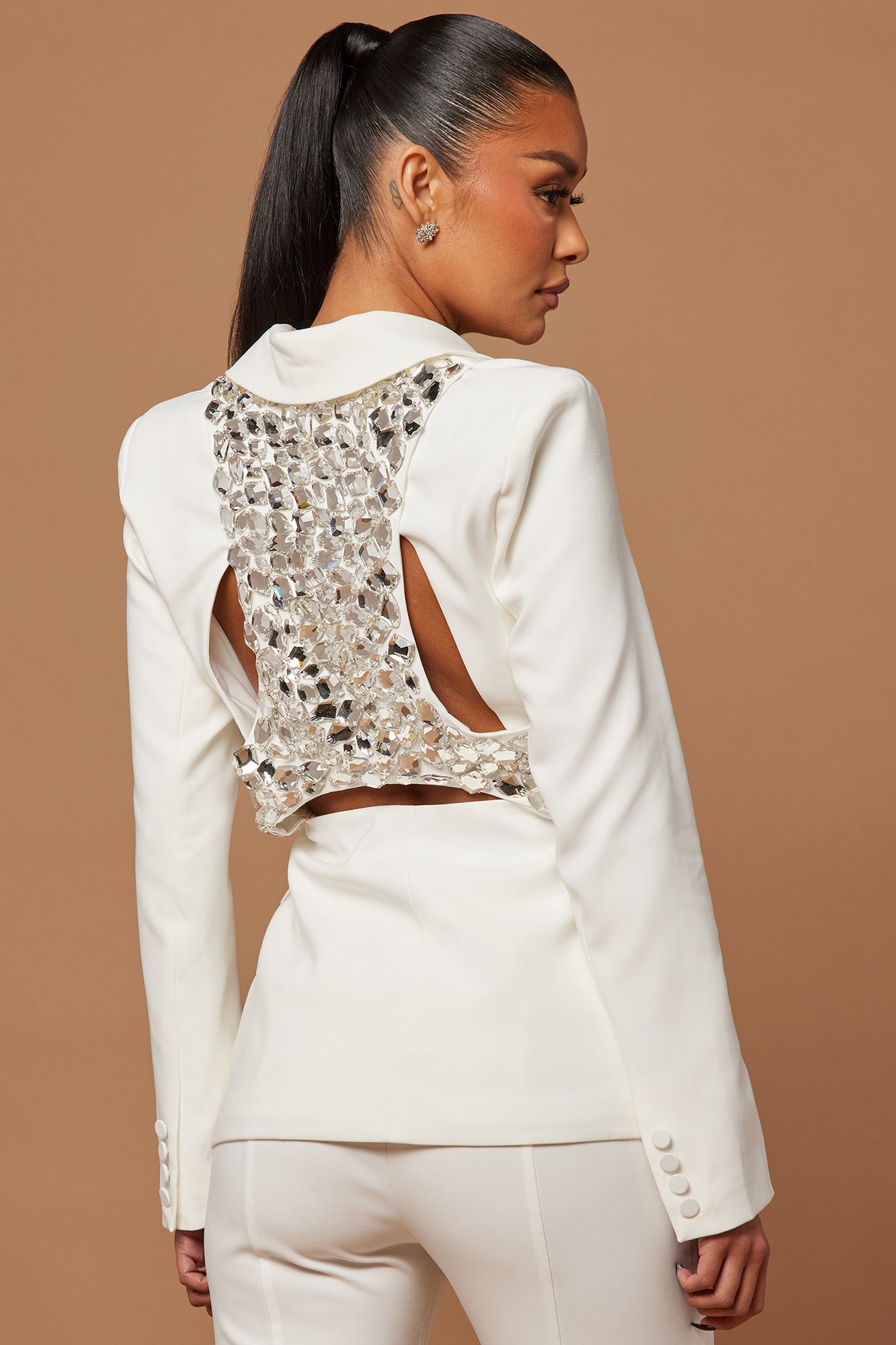 Skyla Embellished Blazer Suit Set - White