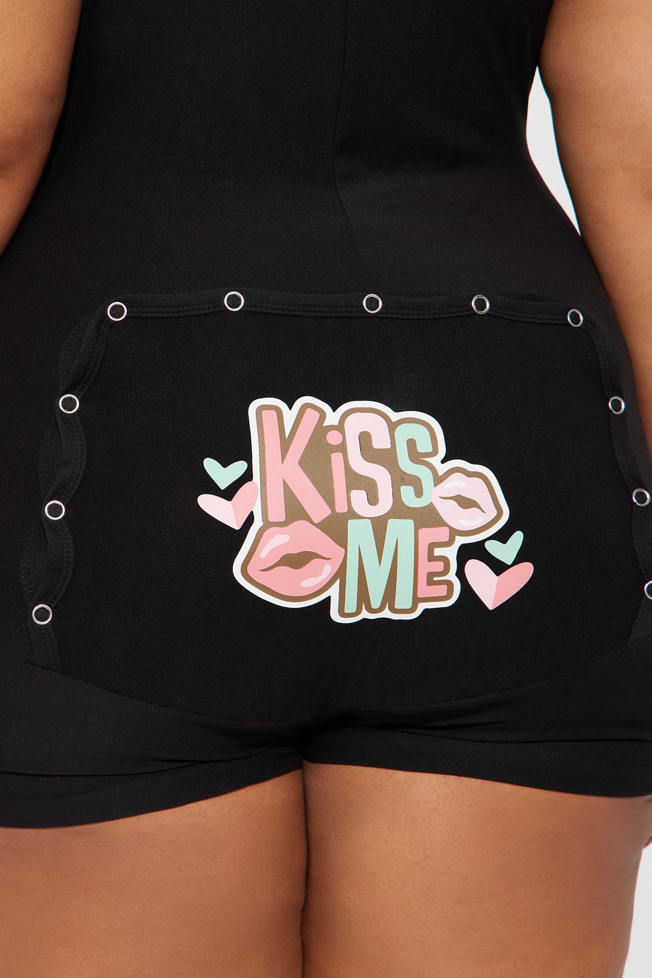 Kiss Me PJ Romper Onesie - Black