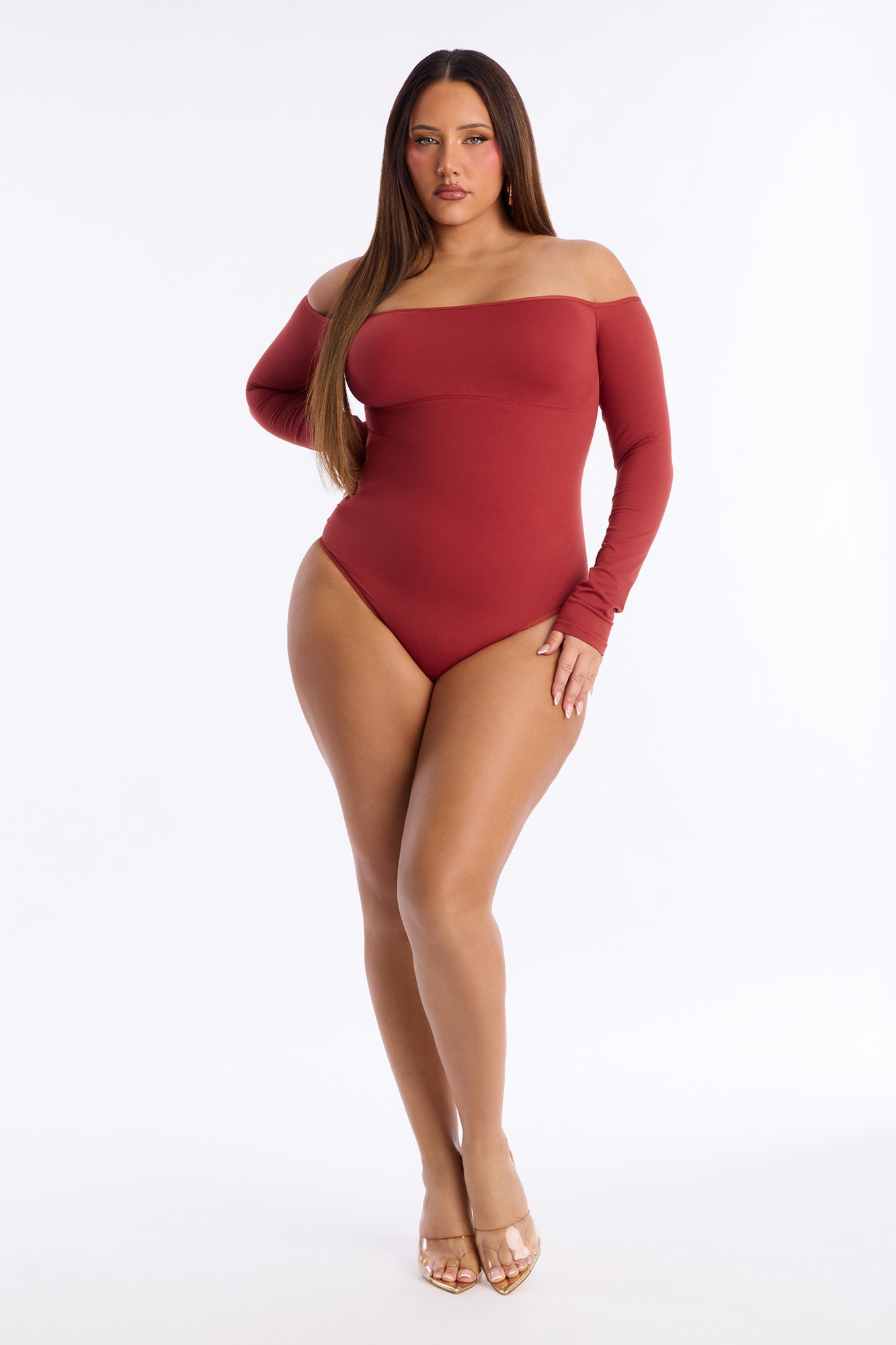 Off The Shoulder Shapewear Bodysuit - Rust