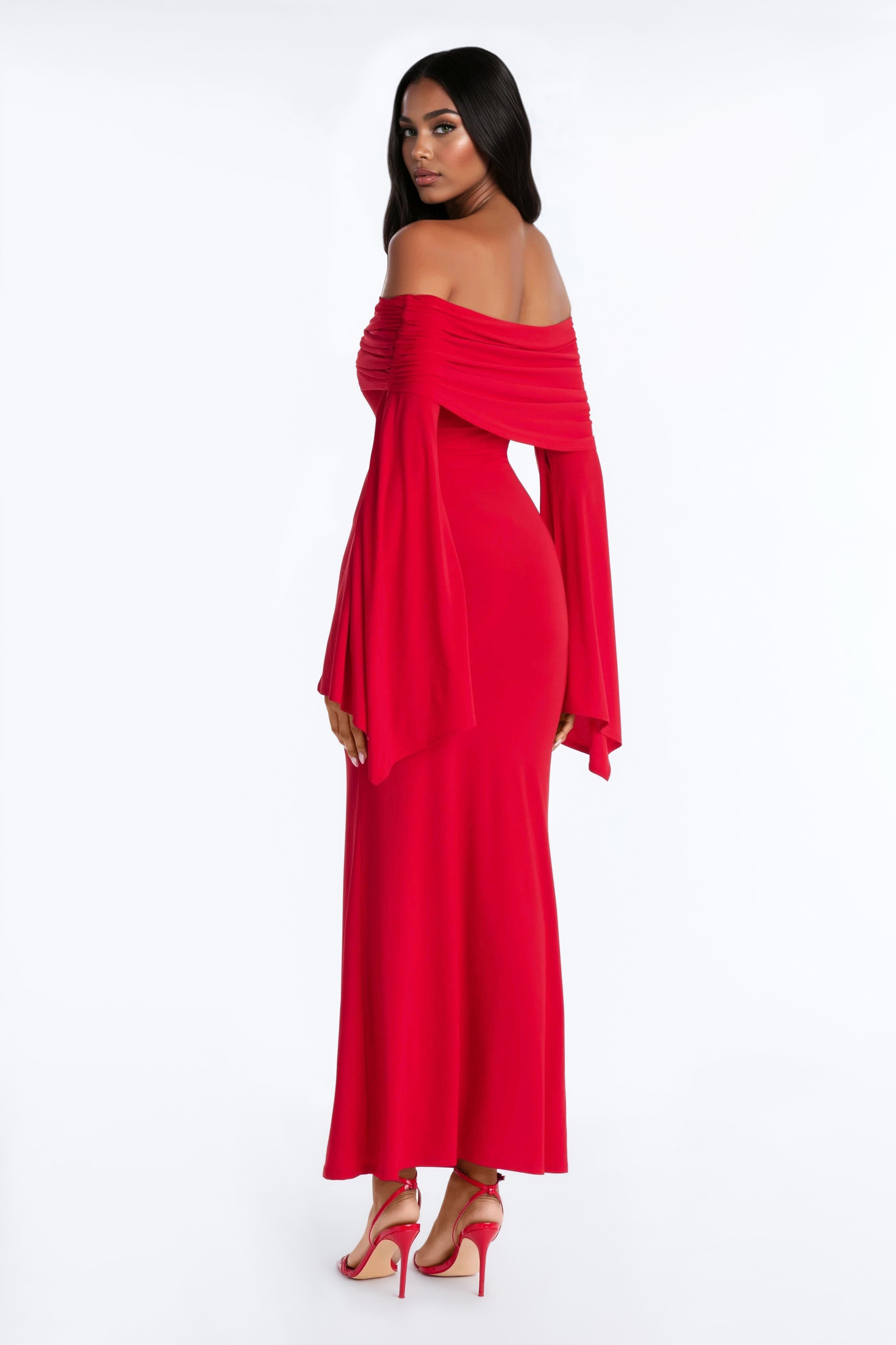 Krystal Off Shoulder Maxi Dress - Red