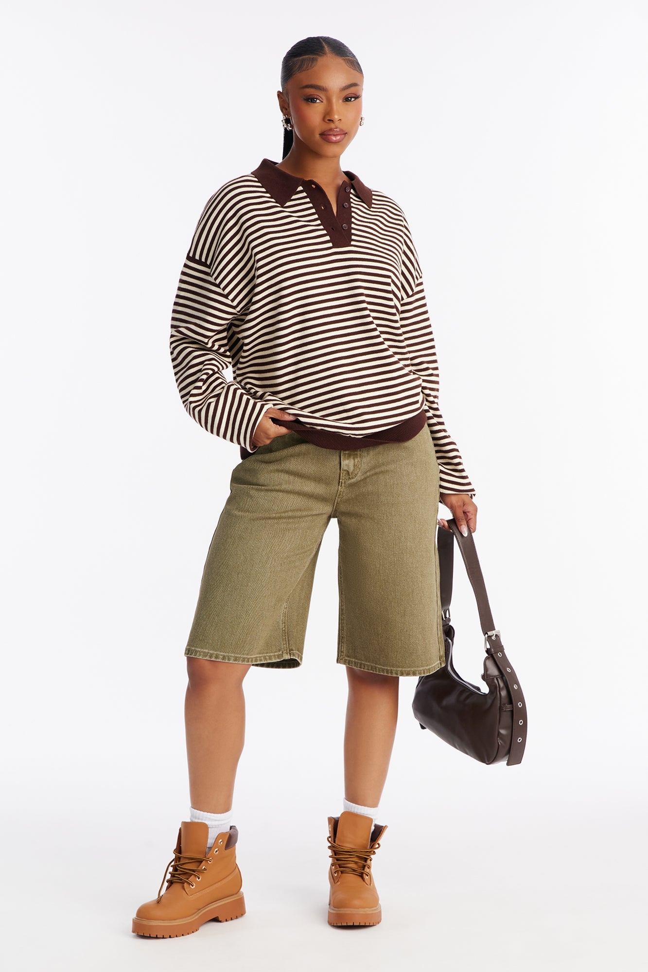 Martini Striped Polo Sweater - Brown/combo
