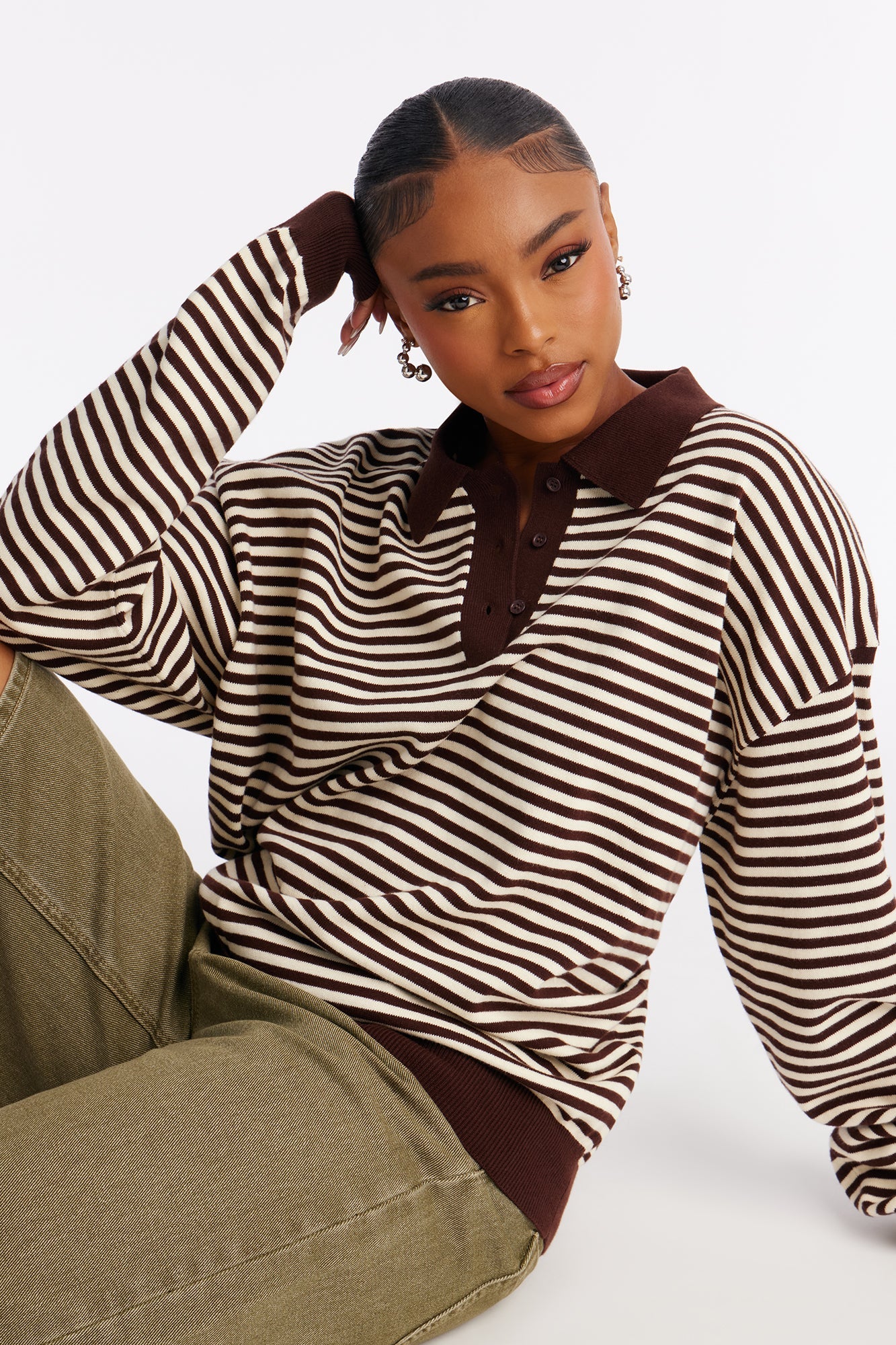 Martini Striped Polo Sweater - Brown/combo
