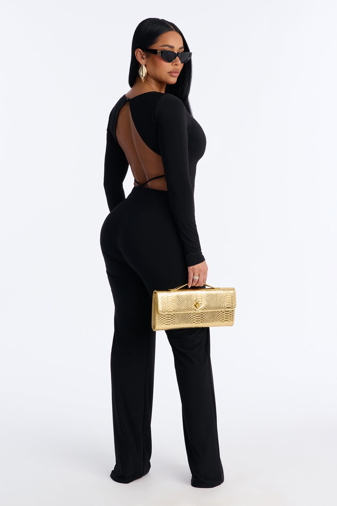 Macy Backless Straight Leg Jumpsuit - Black