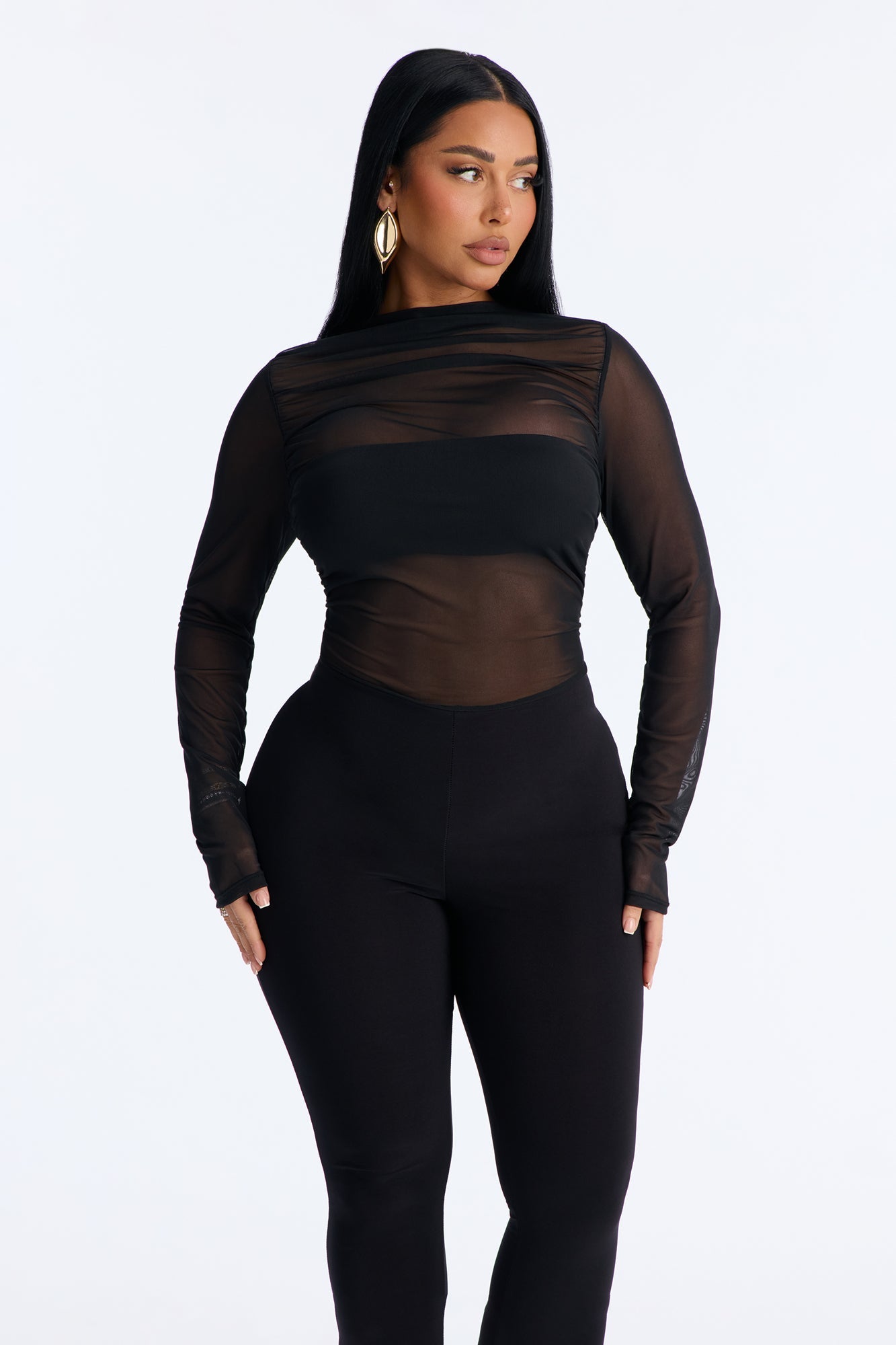 Lea Mesh Skinny Leg Jumpsuit - Black