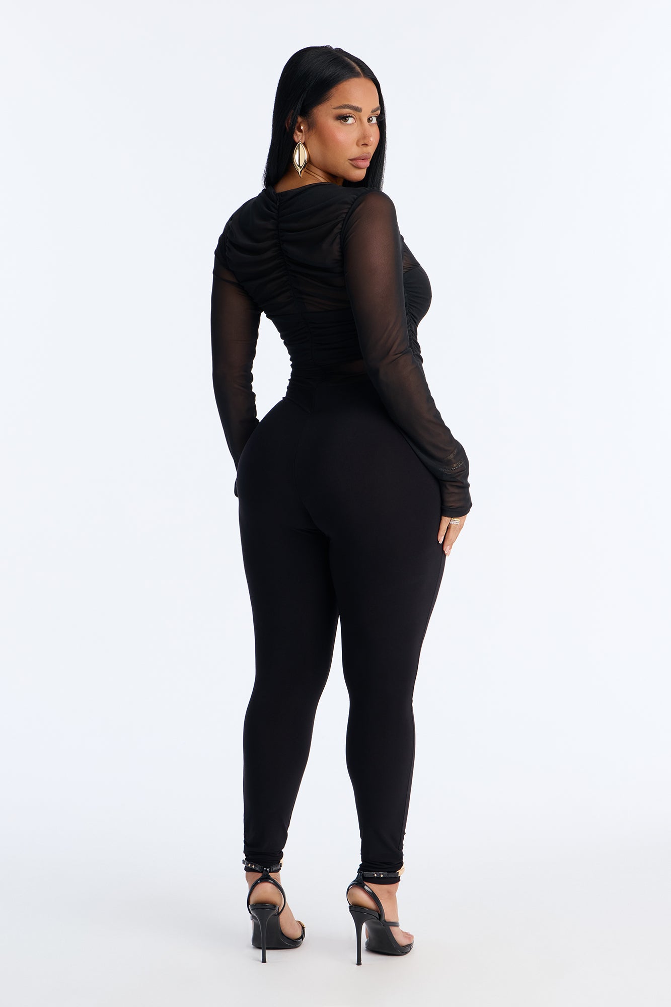 Lea Mesh Skinny Leg Jumpsuit - Black