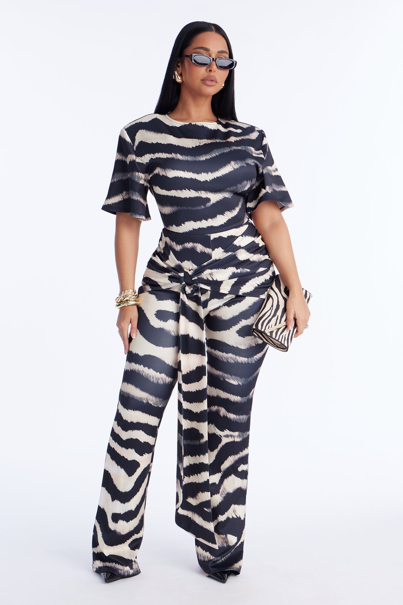 Annya Animal Draped Flare Leg Jumpsuit - Black/combo