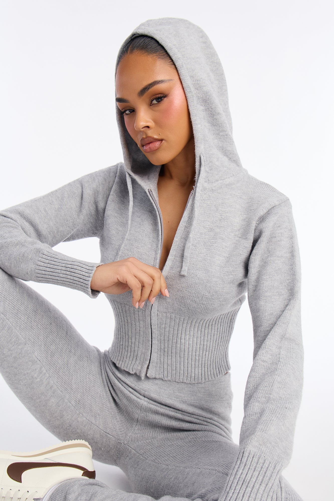 CozyCash Sweater Zip Up Hoodie - Heather Grey
