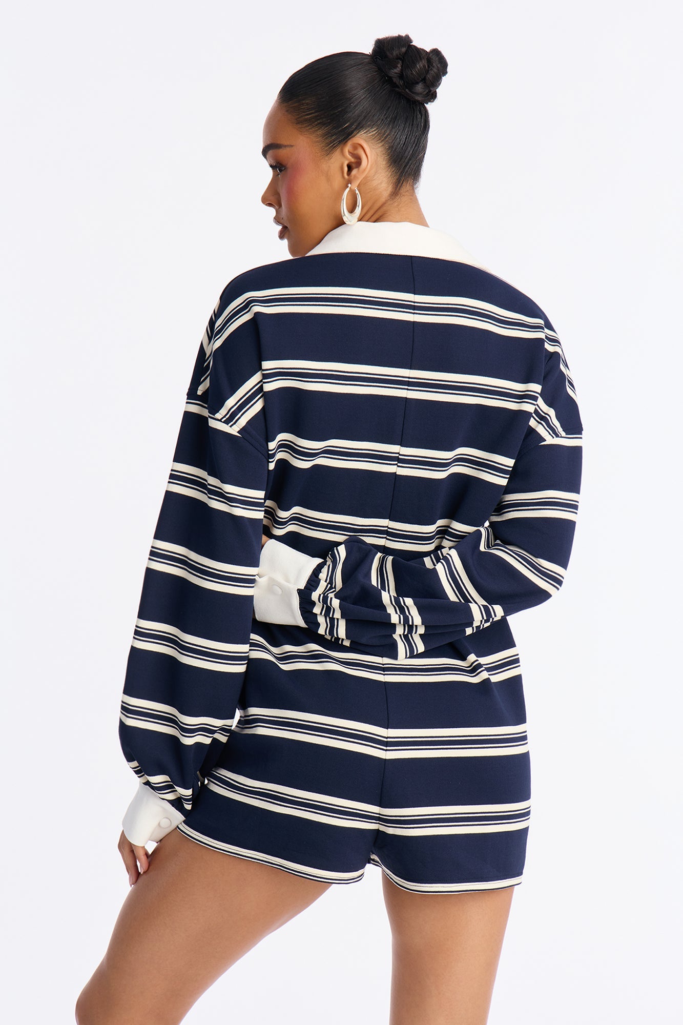 Kyla Striped Polo Romper - Navy