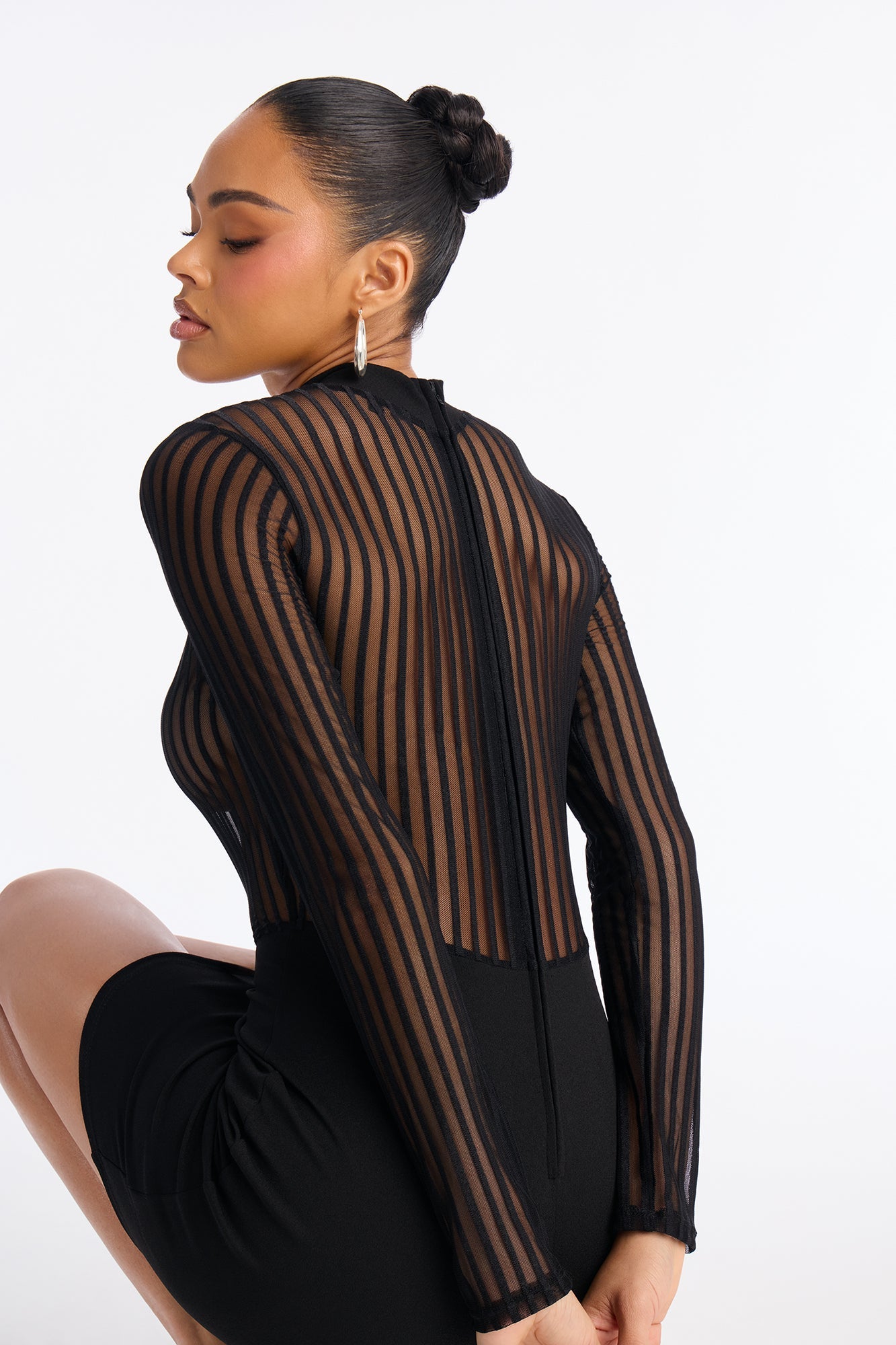 Unbothered Long Sleeve Mesh Mini Dress - Black