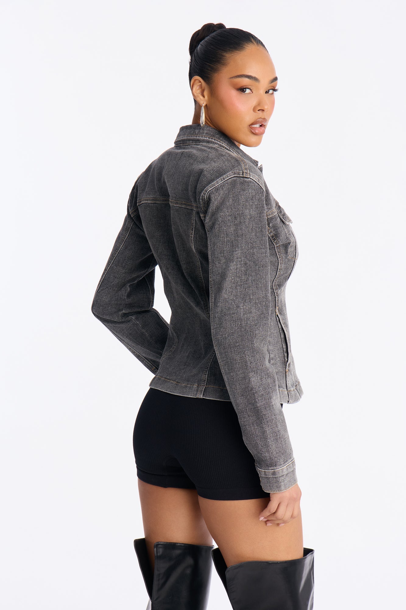 Dearest Darling Shaped Denim Jacket - Grey
