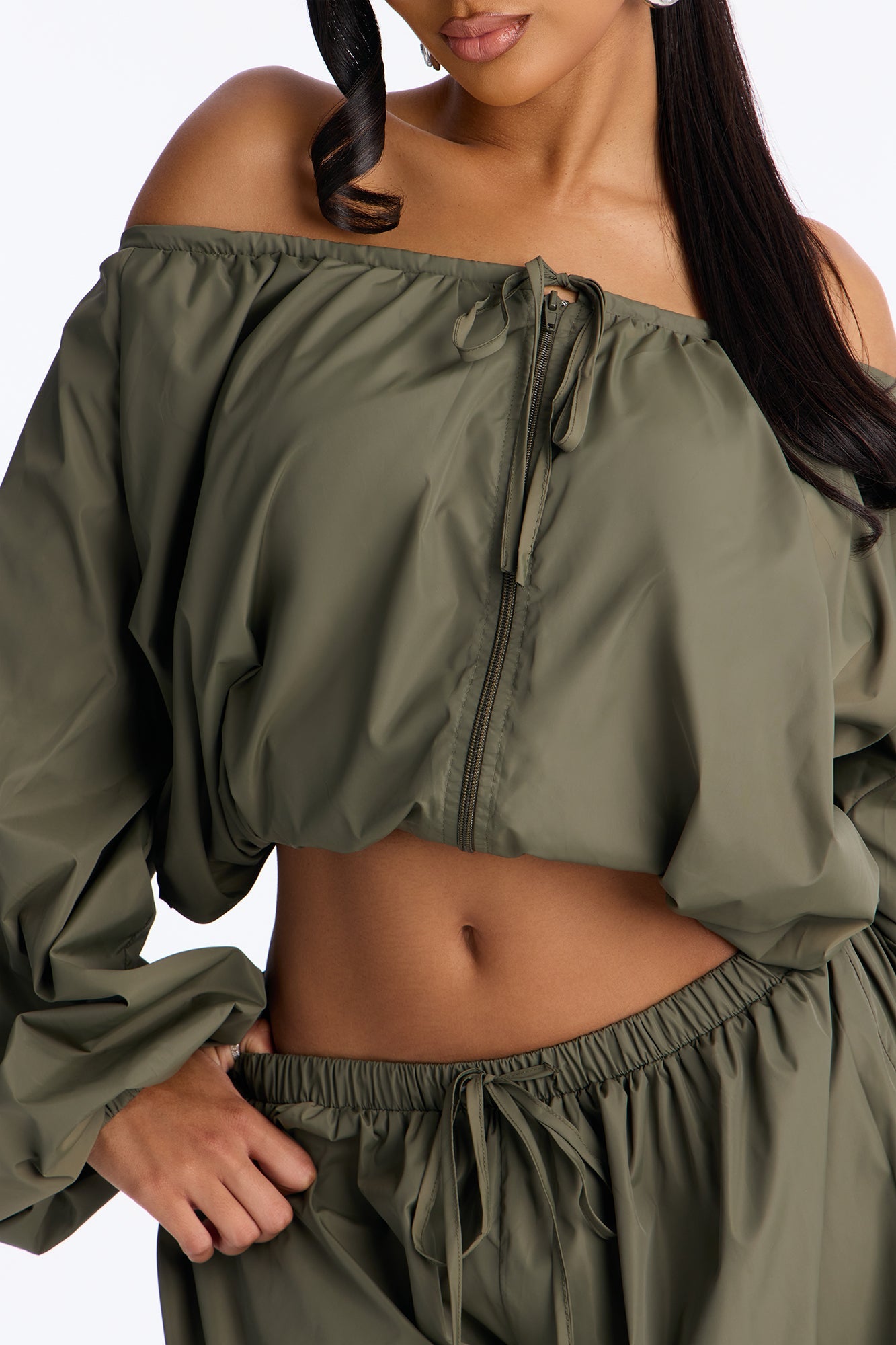 Whitney Windbreaker Balloon Pant Set - Olive