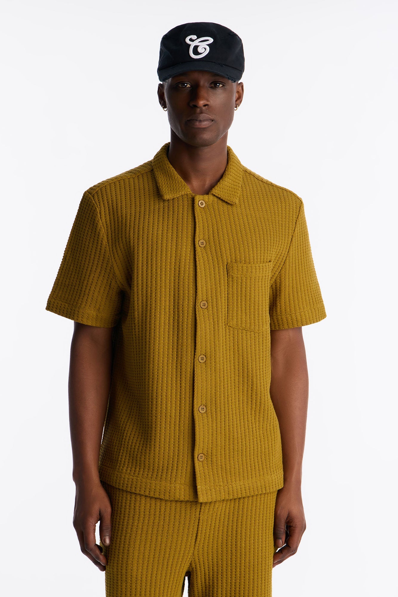 London Fog Textured Button Up Shirt - Mustard