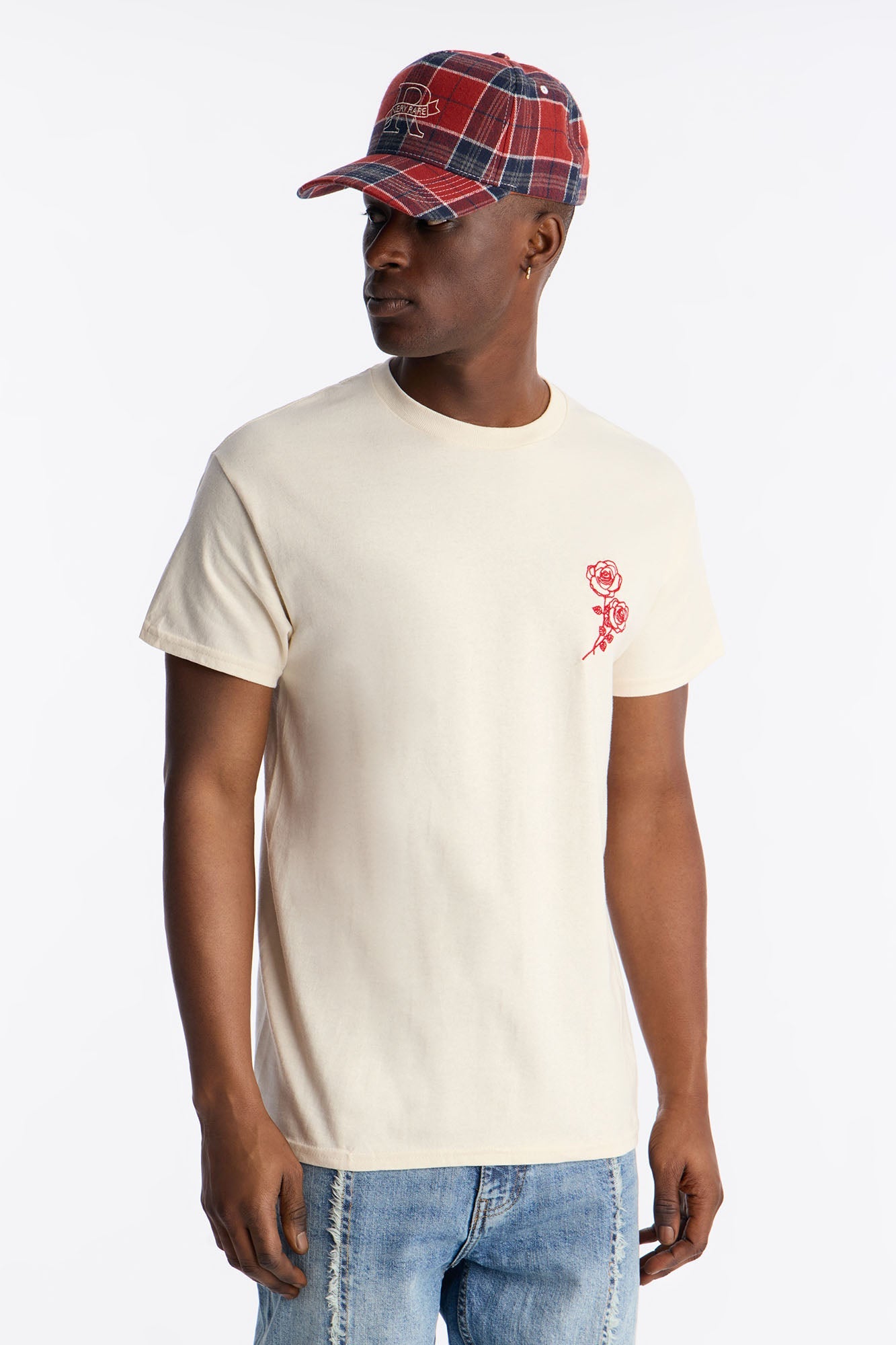Roses Embroidery Short Sleeve Tee - Natural