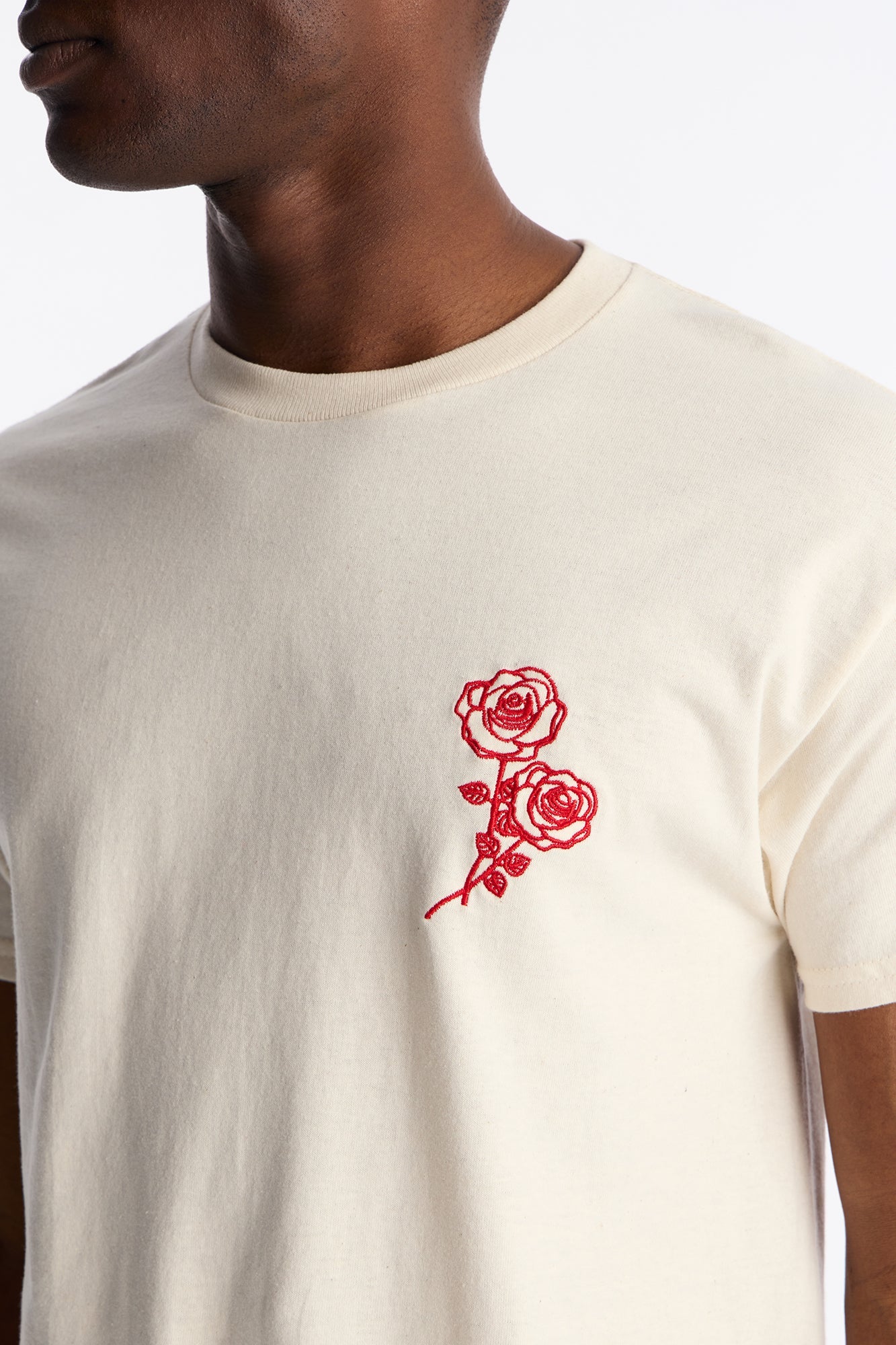 Roses Embroidery Short Sleeve Tee - Natural