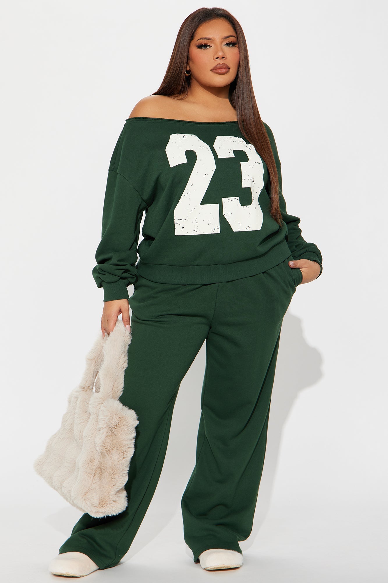 23 Off Shoulder Sweatsuit Set - Hunter