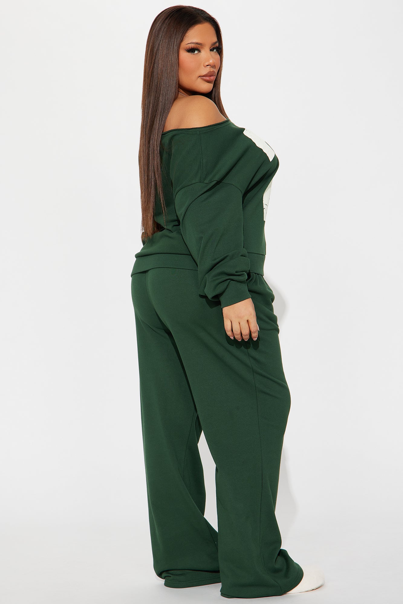 23 Off Shoulder Sweatsuit Set - Hunter