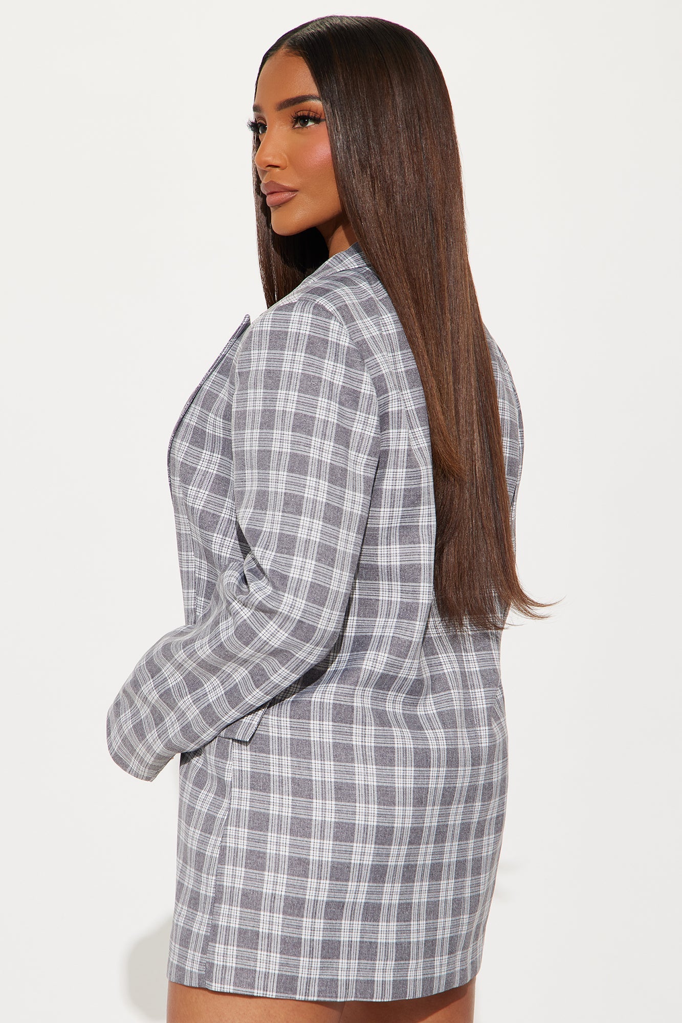 Check The Fax Blazer Romper Set - Grey/combo