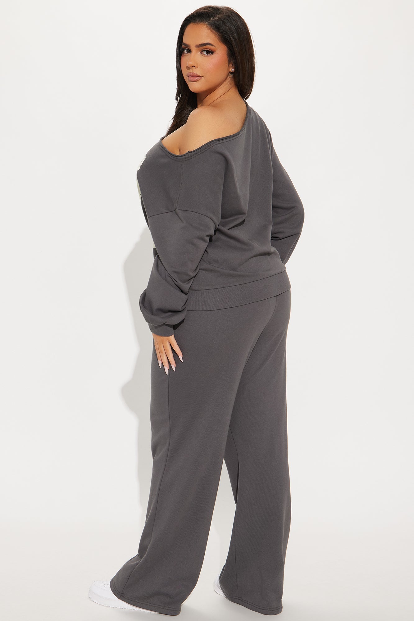 23 Off Shoulder Sweatsuit Set - Charcoal