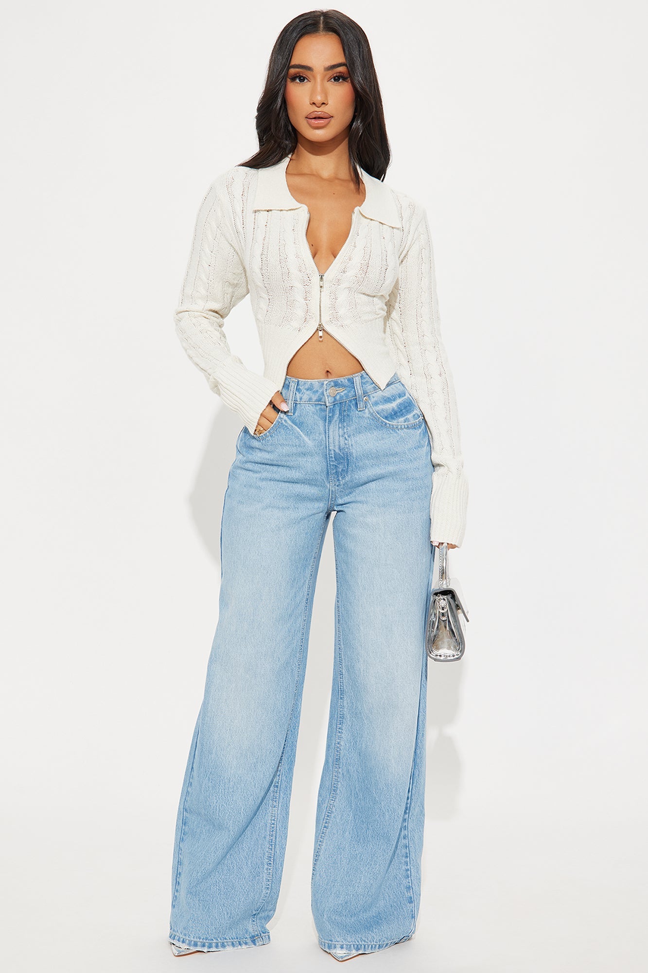 Shantelle Cable Knit Zip Up Sweater - Cream