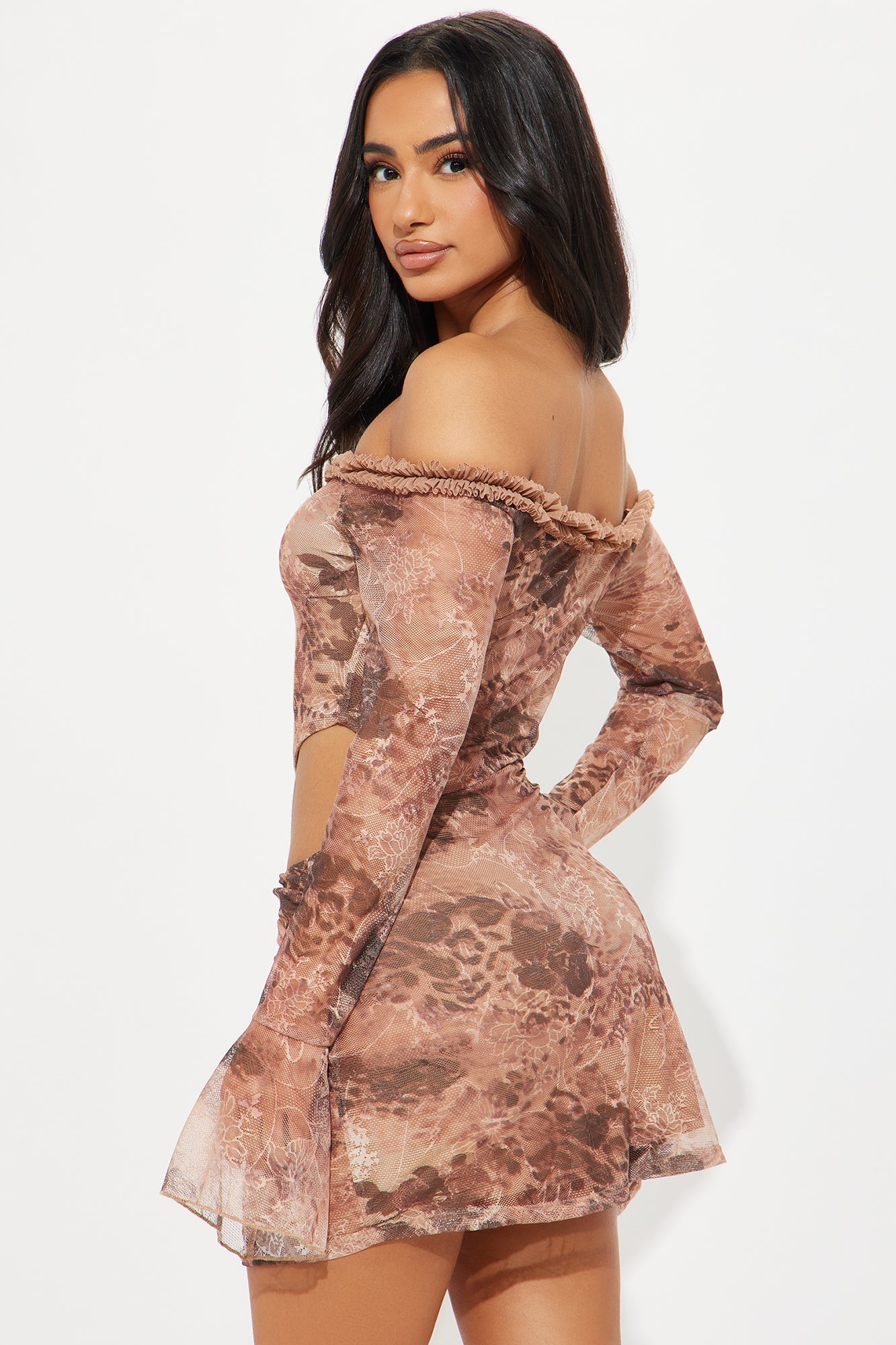One Of One Leopard Lace Mini Dress - Brown