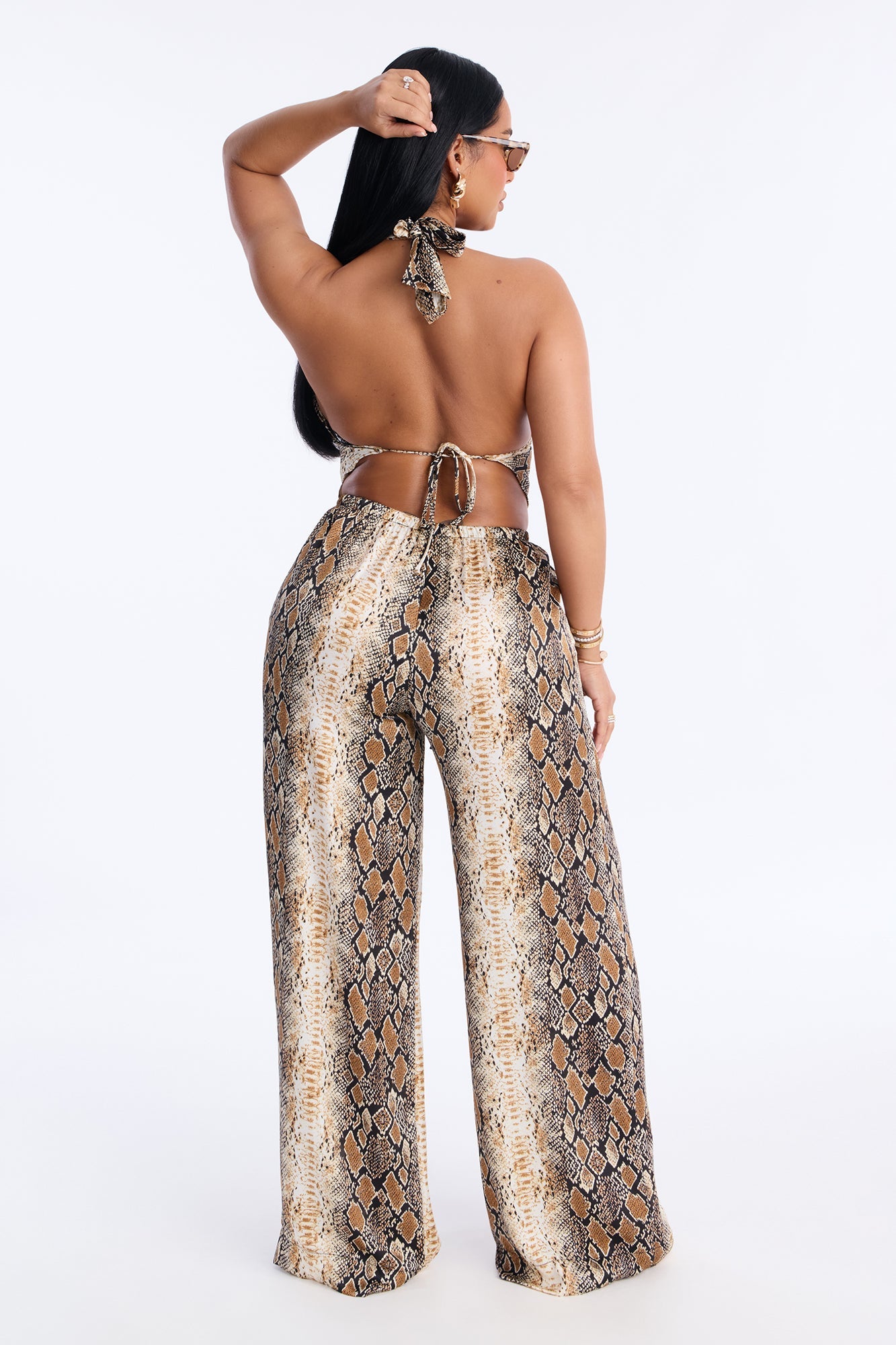Kaylee Satin Snake Print Pant Set - Black/combo