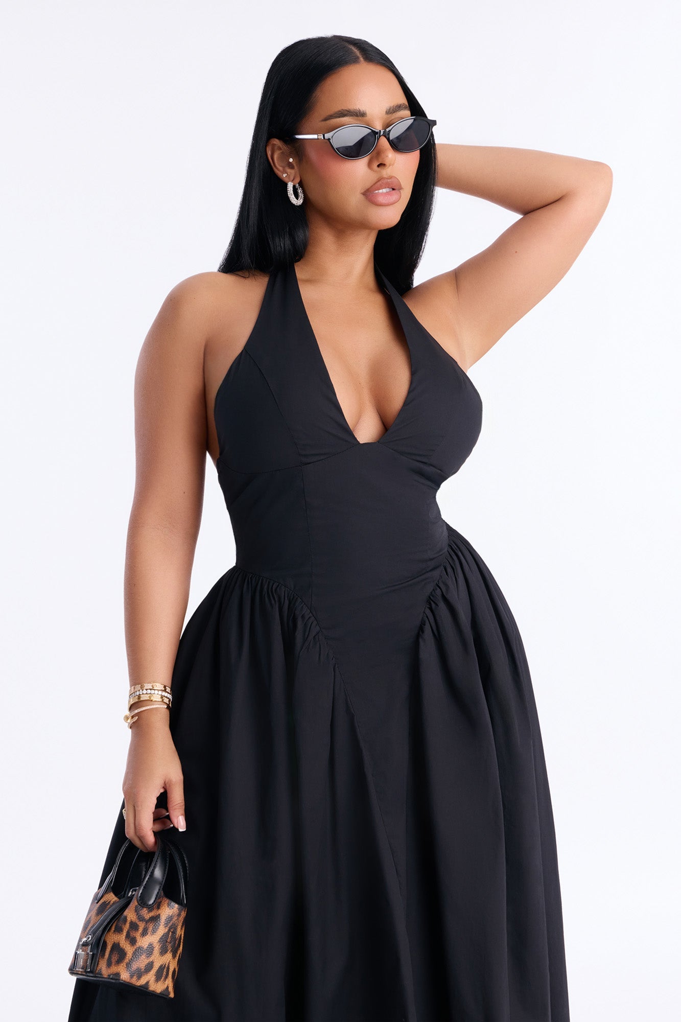 Maisie Drop Waist Poplin Maxi Dress - Black