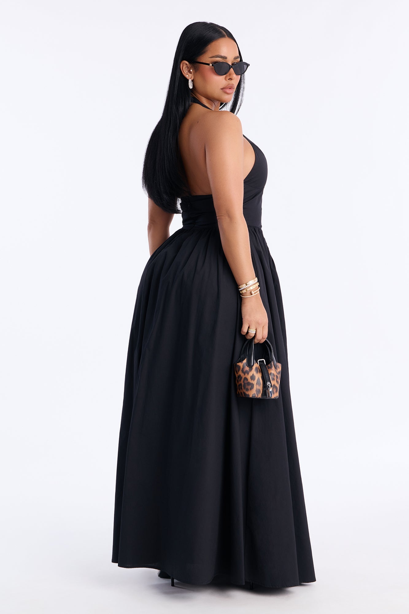 Maisie Drop Waist Poplin Maxi Dress - Black