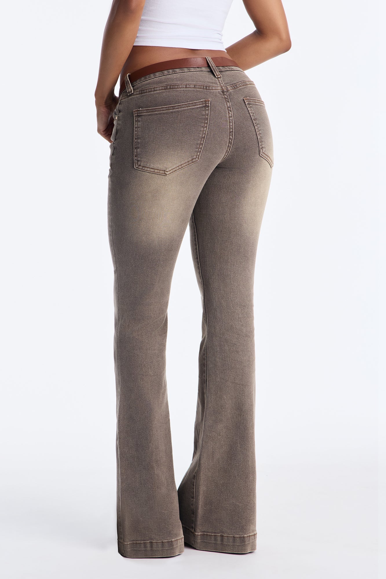 Biggest Crush Belted Stretch Flare Jeans - Brown
