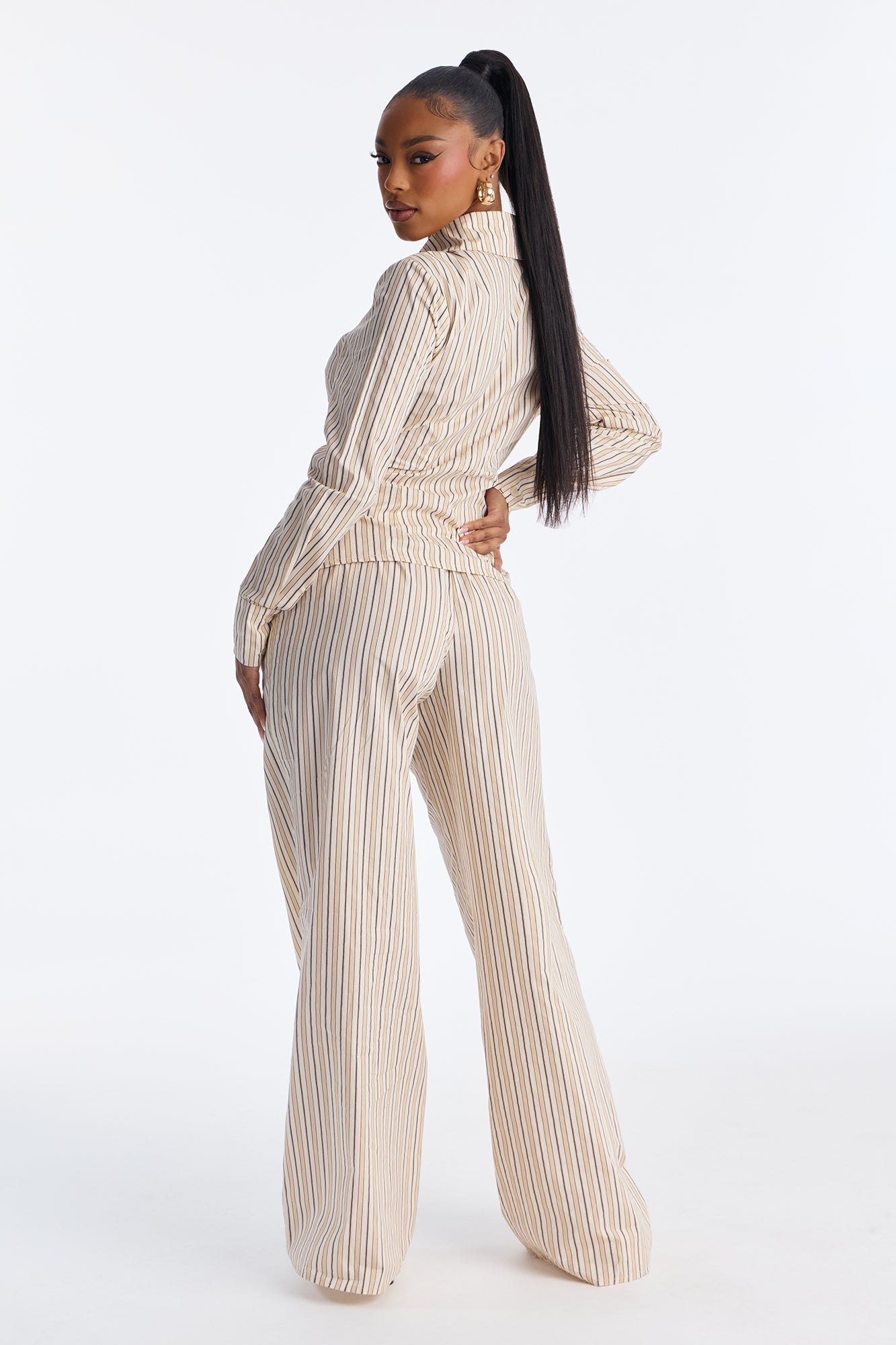 Margot Wrap Pinstripe Pant Set - Cream/combo