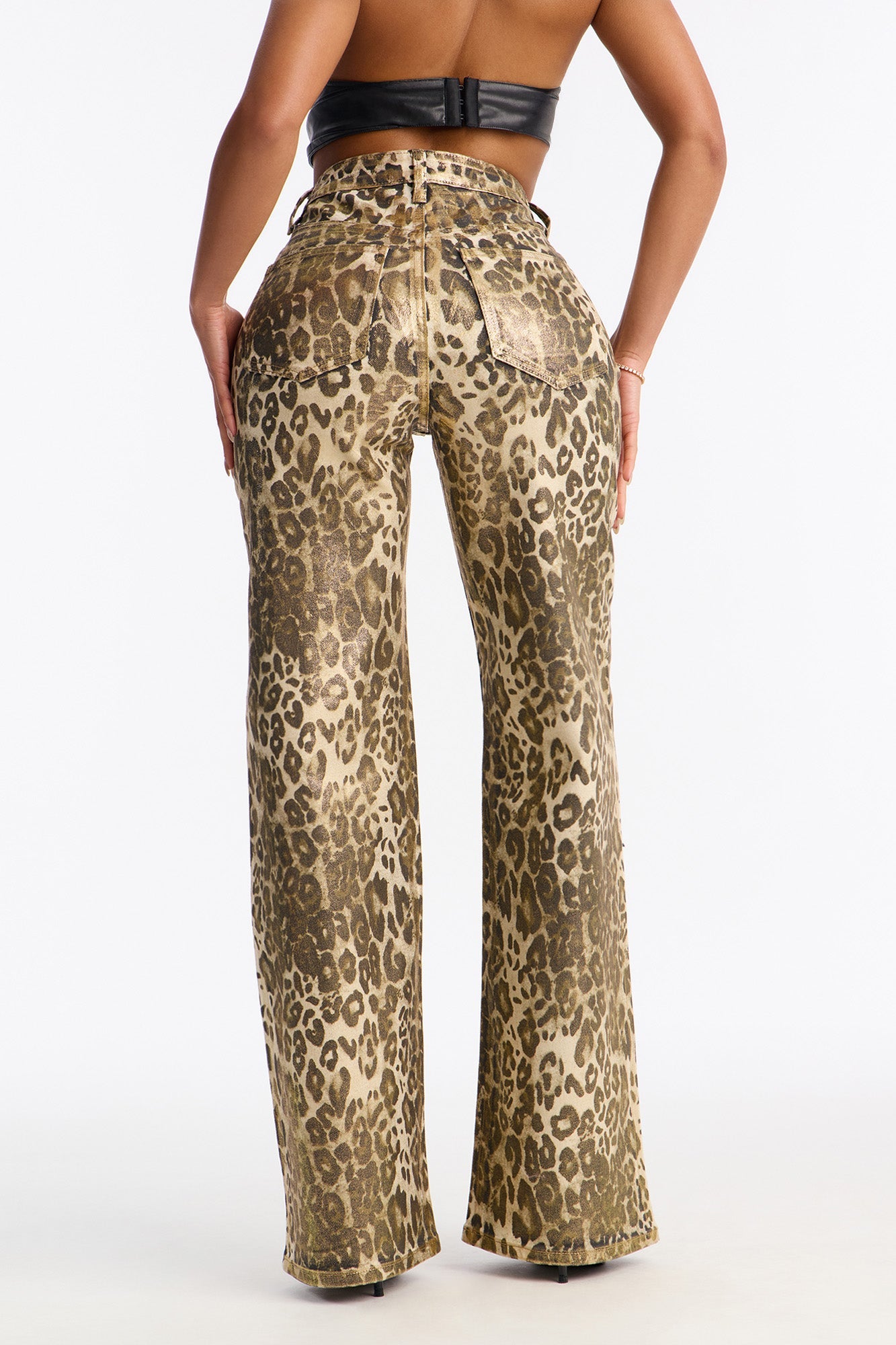 Fierce Passion Leopard Foil Straight Leg Jeans - Gold/combo