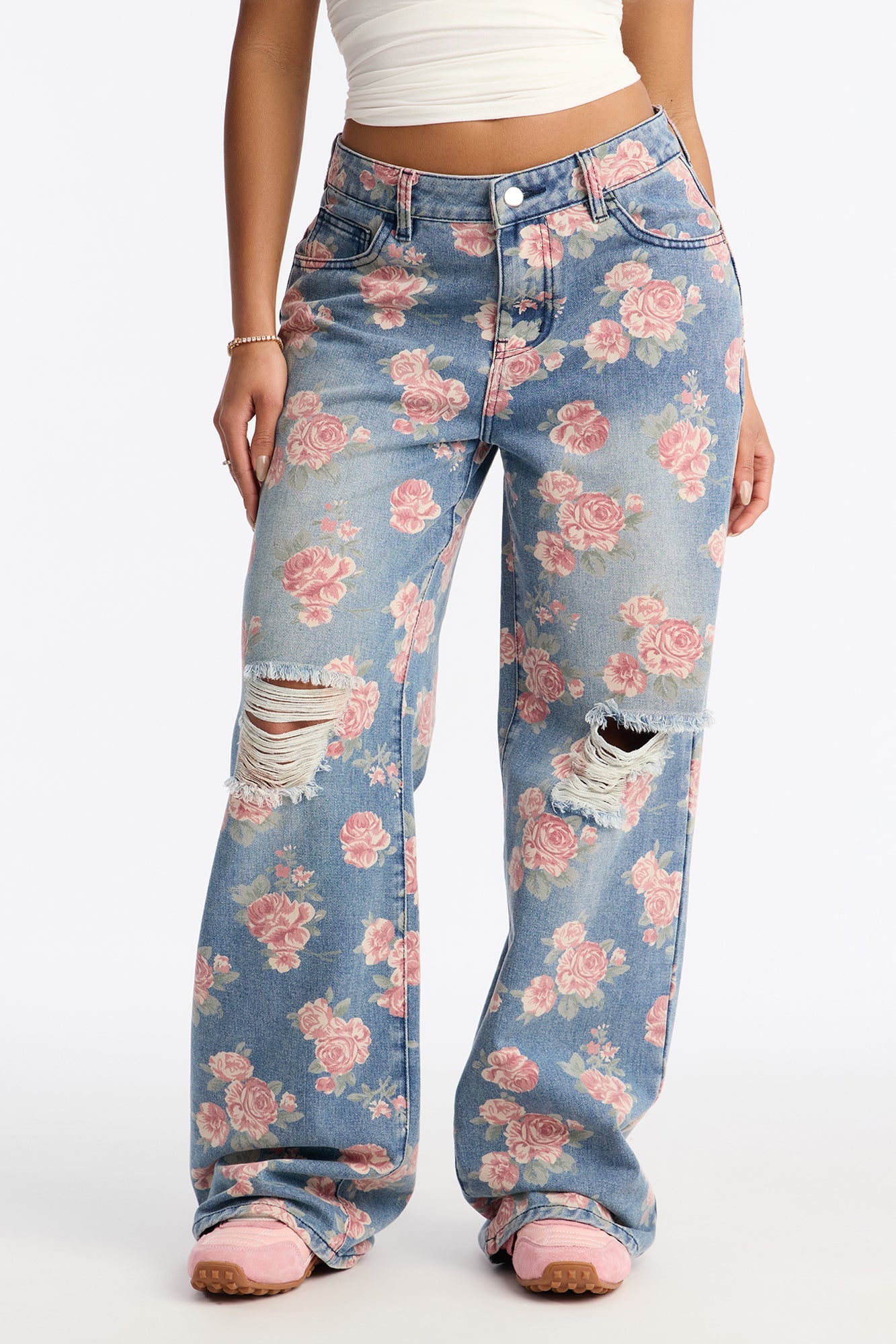 You Grow Girl Ripped Wide Leg Jeans - Vintage Wash