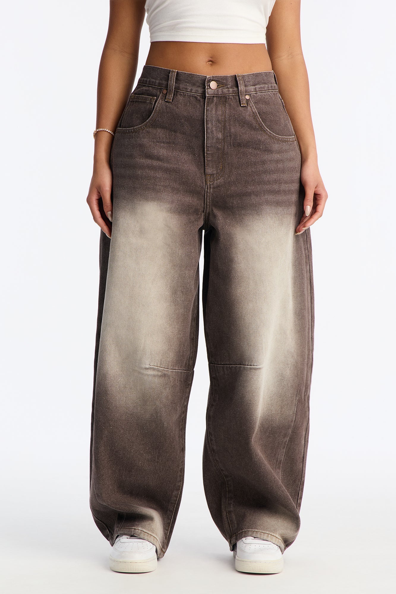 Ciao! Non Stretch Barrel Leg Jeans - Brown