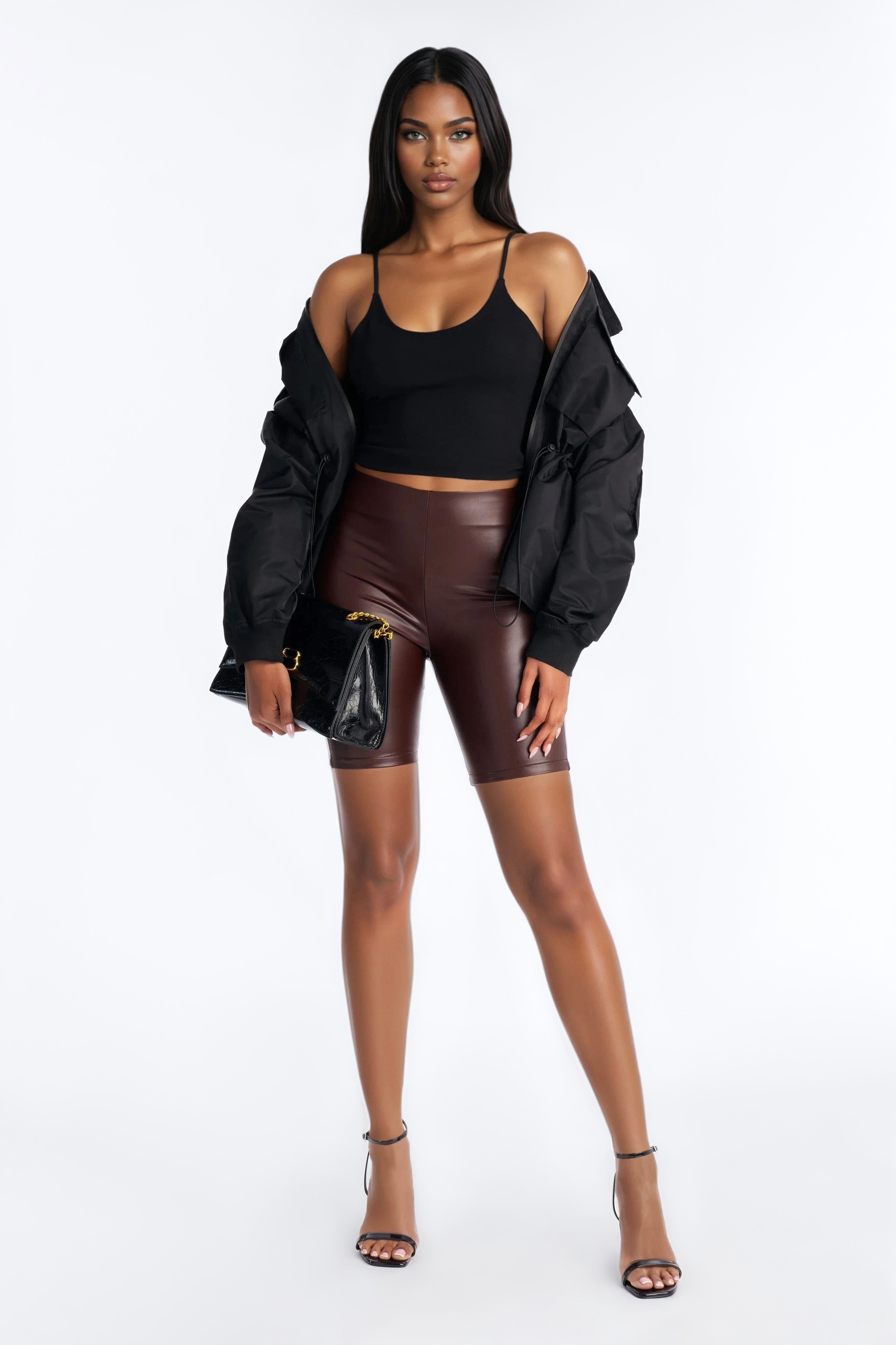 On The Daily Faux Leather Biker Short - Chocolate