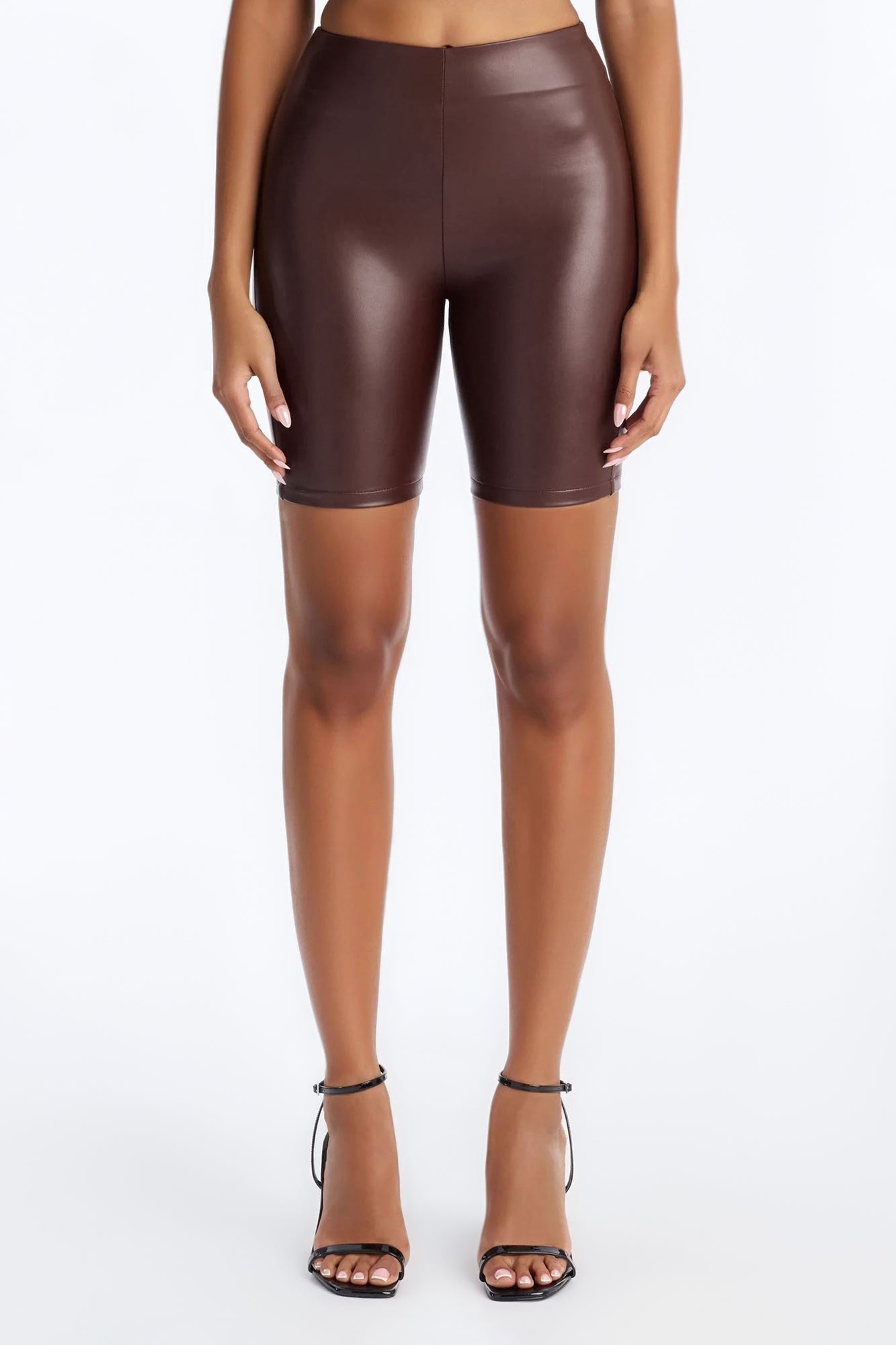 On The Daily Faux Leather Biker Short - Chocolate
