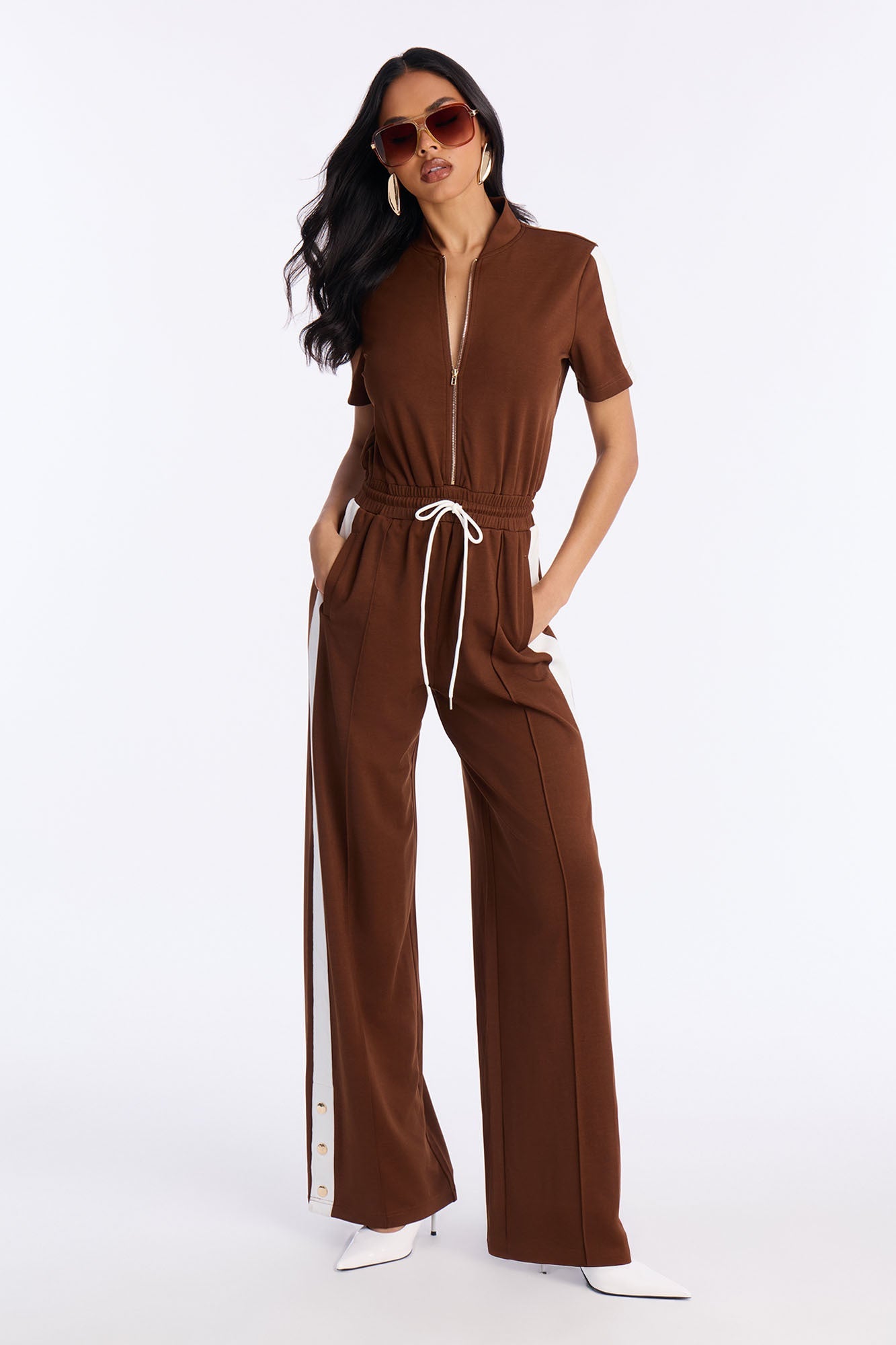 Lianna Short Sleeve Jumpsuit - Brown