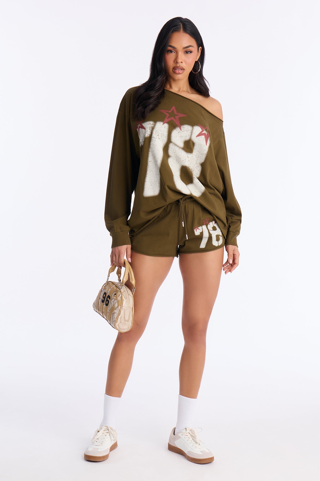 78 Stars Off Shoulder Short Set - Olive