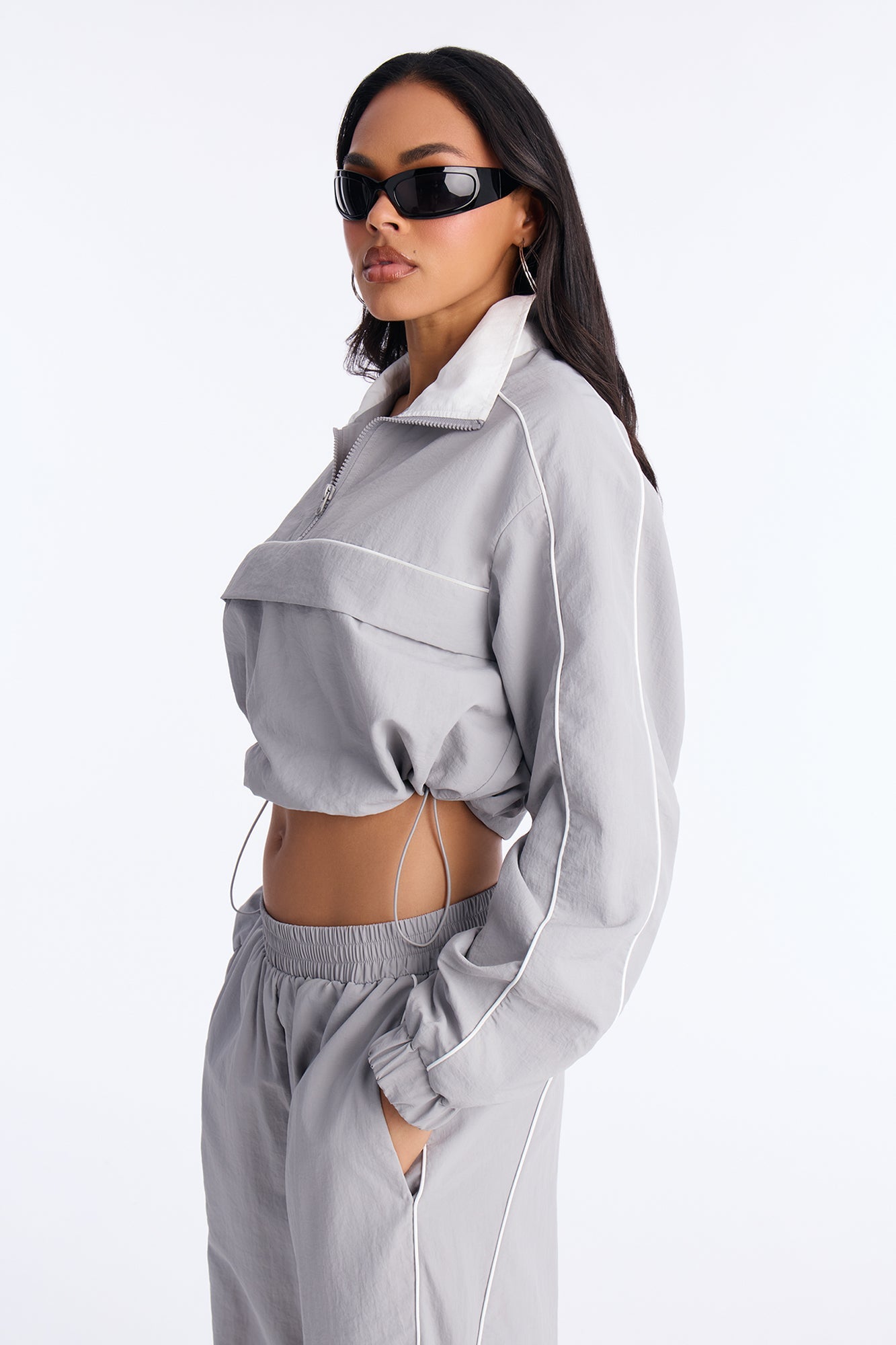 Around The Track Half Zip Windbreaker Jacket - Grey/combo