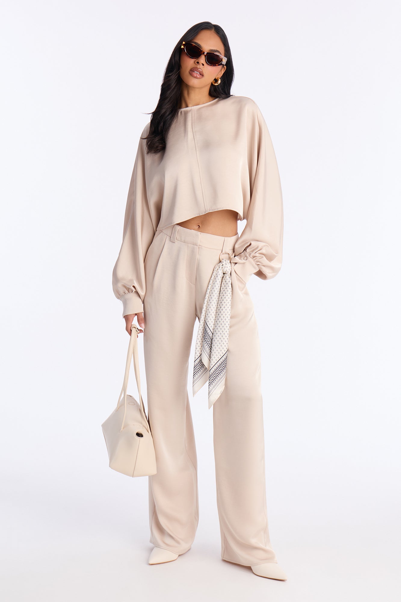 Not Your Typical Satin 3 Piece Pant Set - Champagne