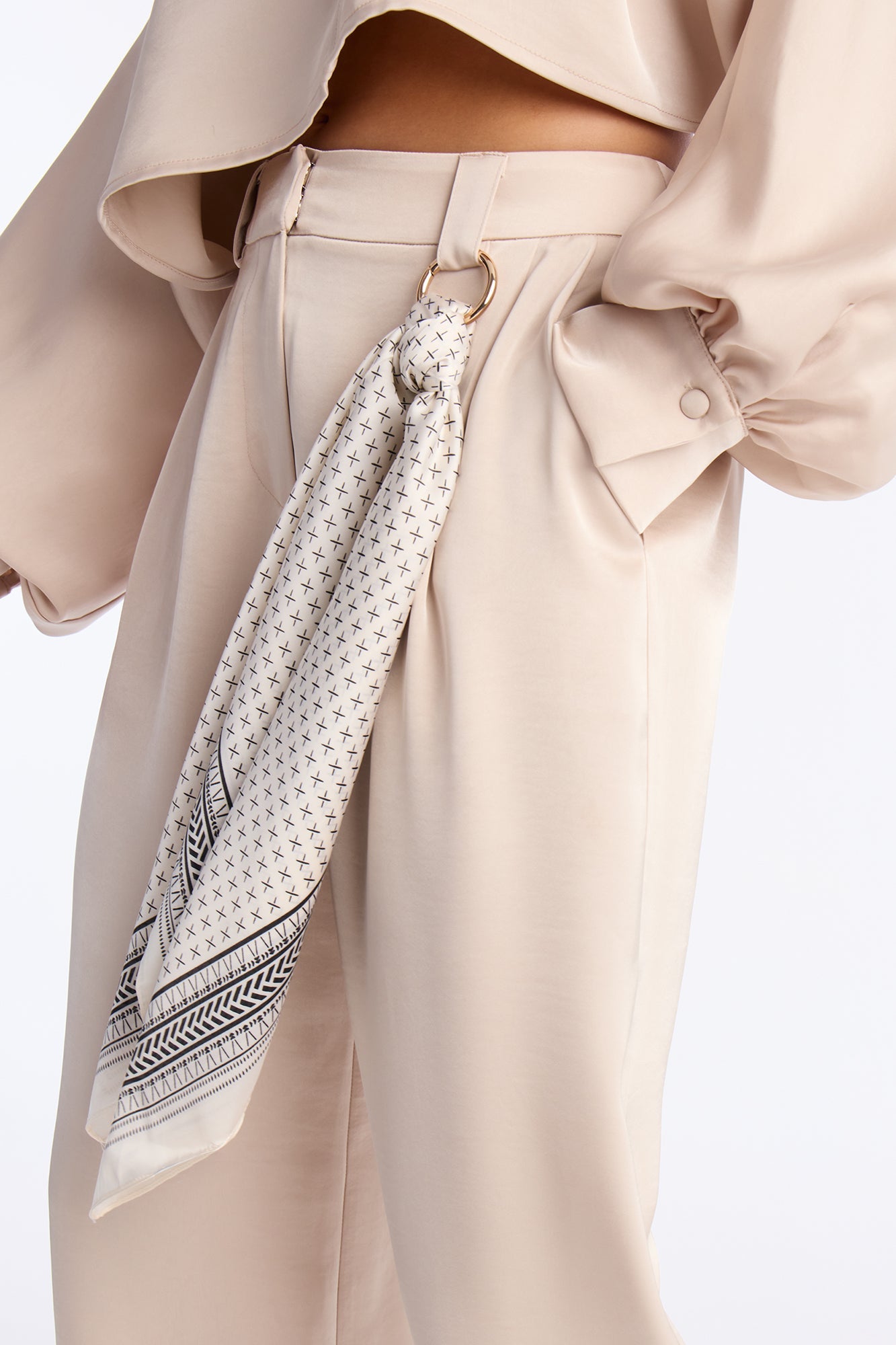 Not Your Typical Satin 3 Piece Pant Set - Champagne